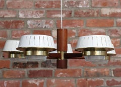 Mid-Century American Modern Walnut and Brass Chandelier Pendant by Imperialites