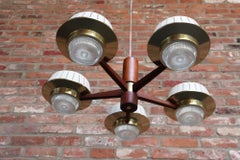 Mid-Century American Modern Walnut and Brass Chandelier Pendant by Imperialites