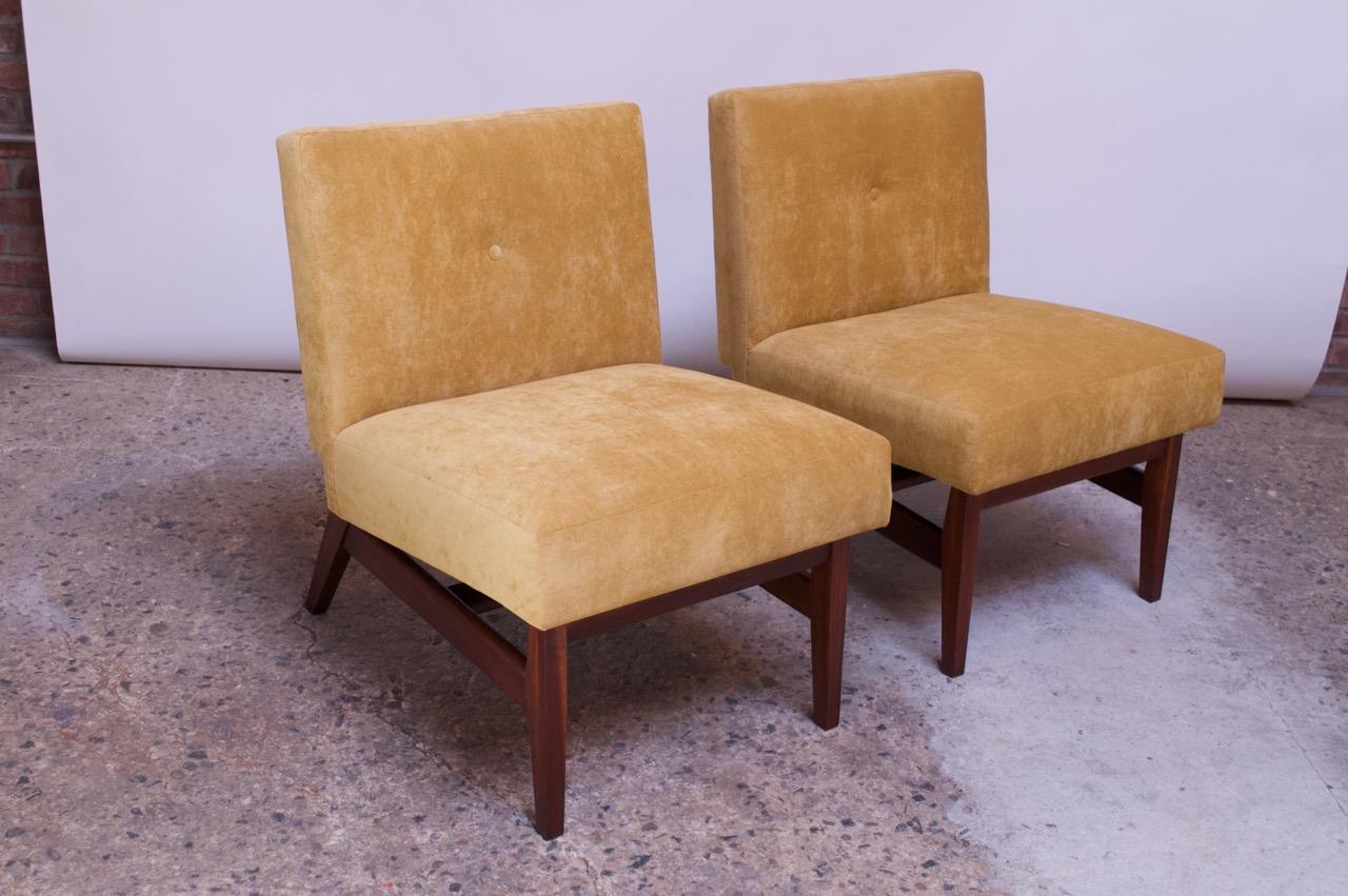 Mid-Century Modern Midcentury American Modern Walnut and Velvet Slipper Chairs