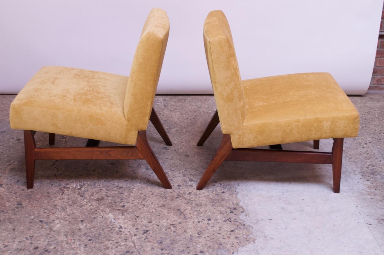 Mid-20th Century Midcentury American Modern Walnut and Velvet Slipper Chairs