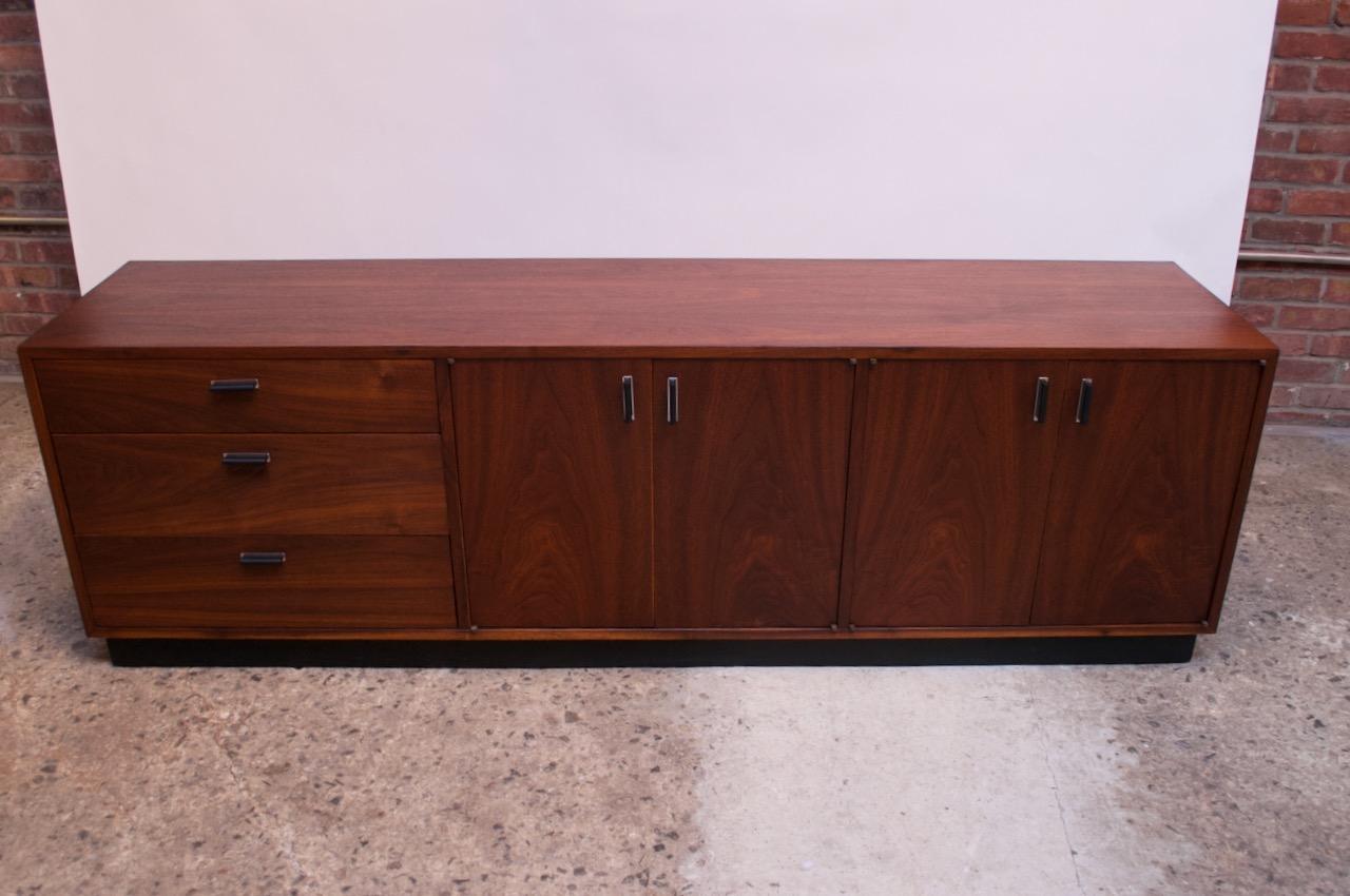 Mid-Century Modern Midcentury American Modern Walnut Credenza with Ebonized Plinth Base