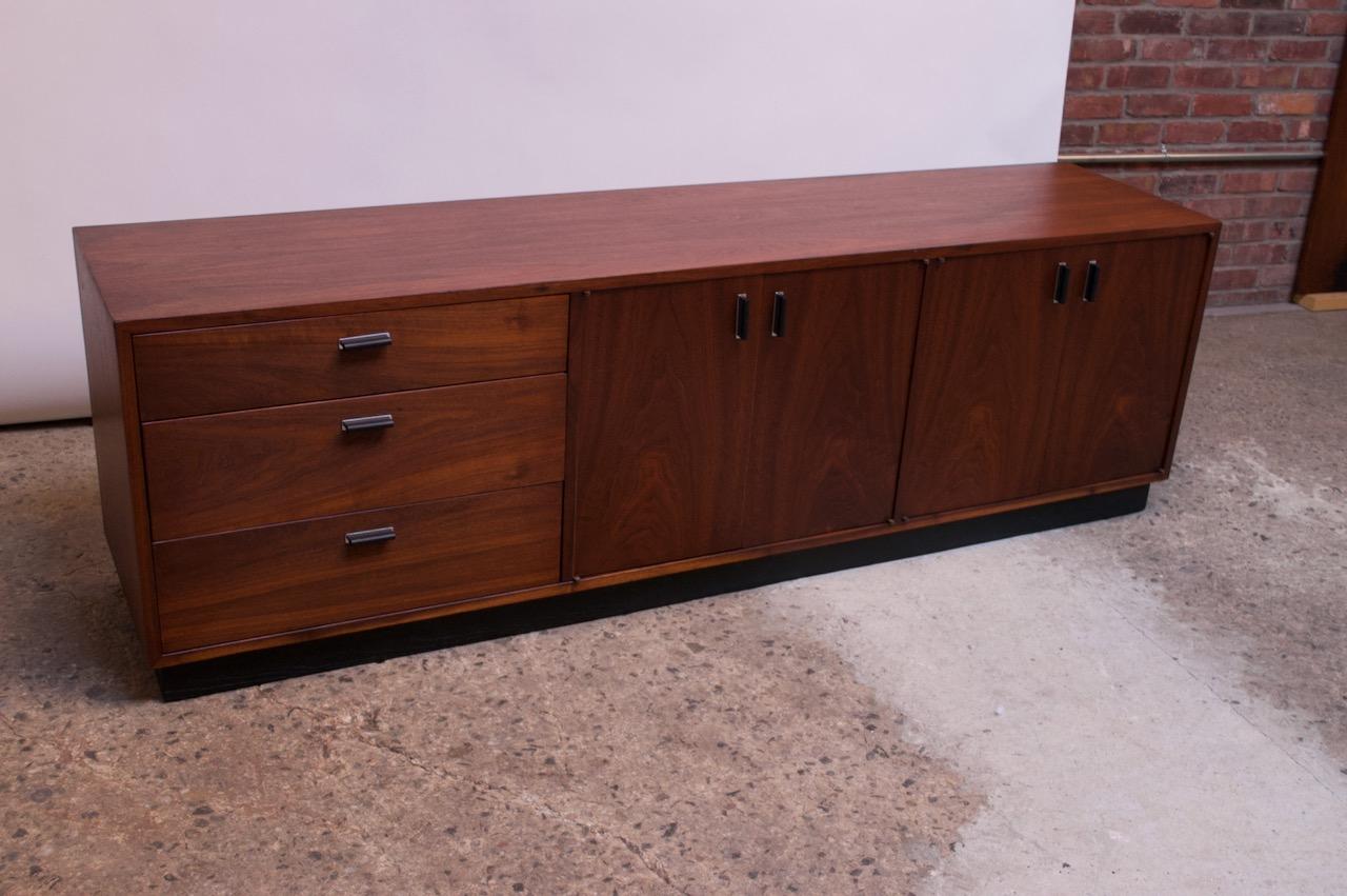 Mid-20th Century Midcentury American Modern Walnut Credenza with Ebonized Plinth Base