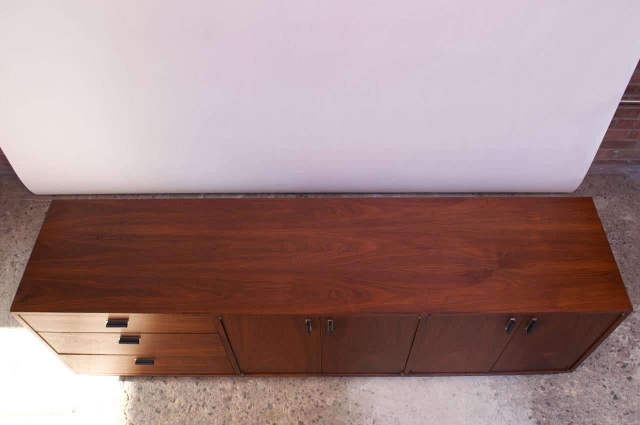 Metal Midcentury American Modern Walnut Credenza with Ebonized Plinth Base