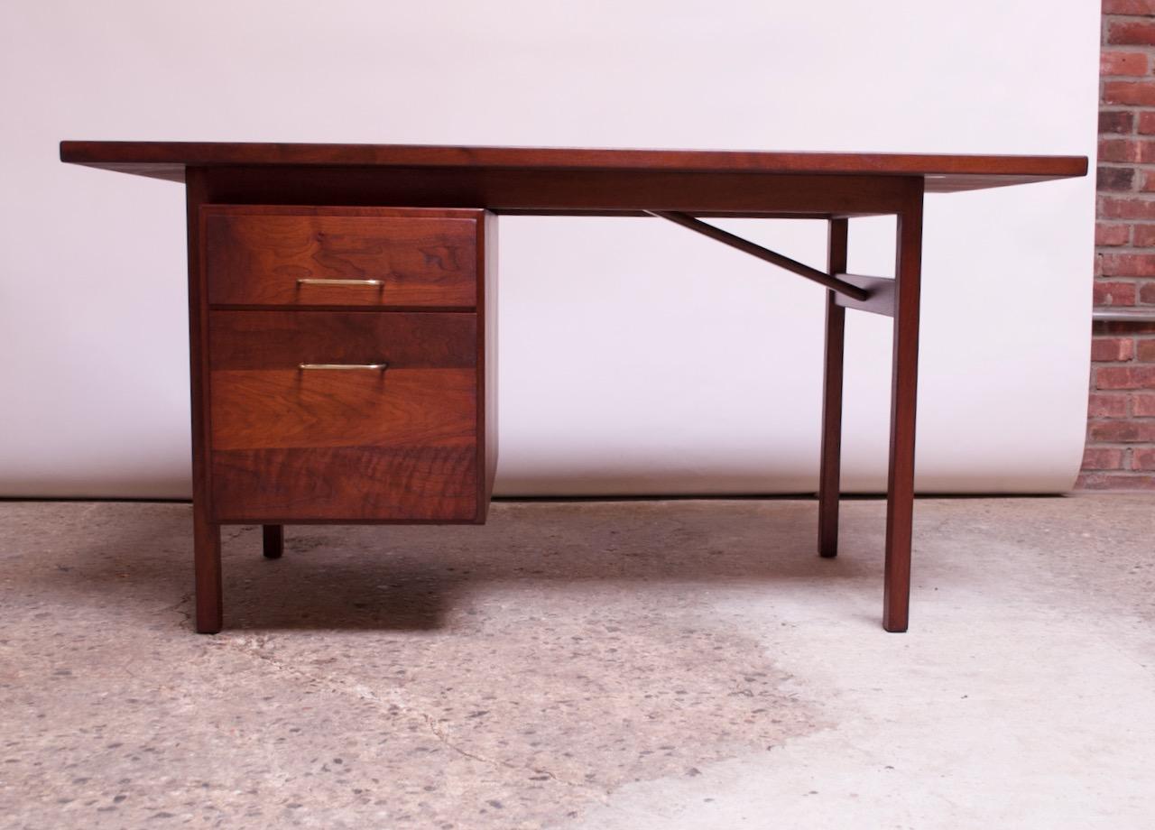 Brass Midcentury American Modern Walnut Desk / Writing Table