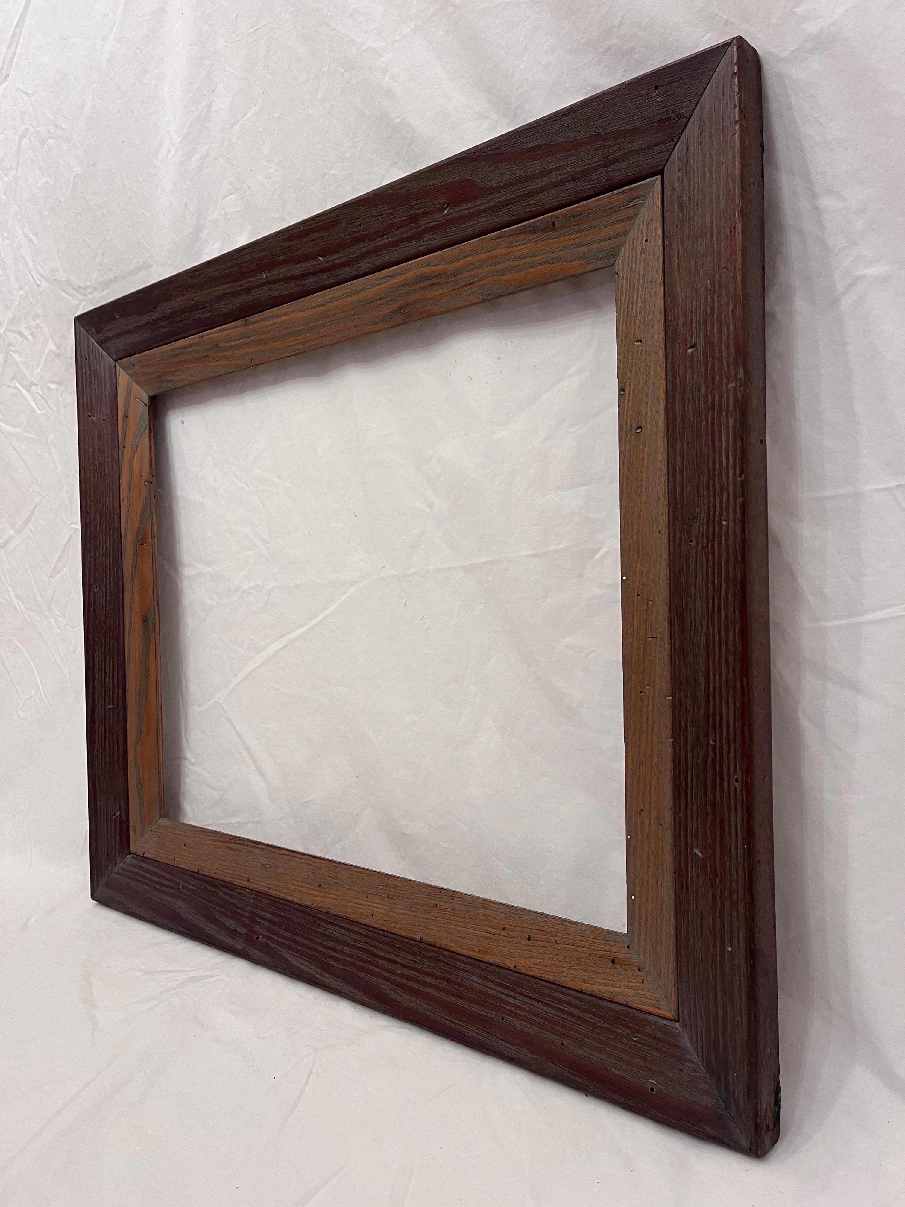 Mid-Century Modern Mid Century American Modernist Two Tone Wormy Chestnut Picture Frame 20 x 16