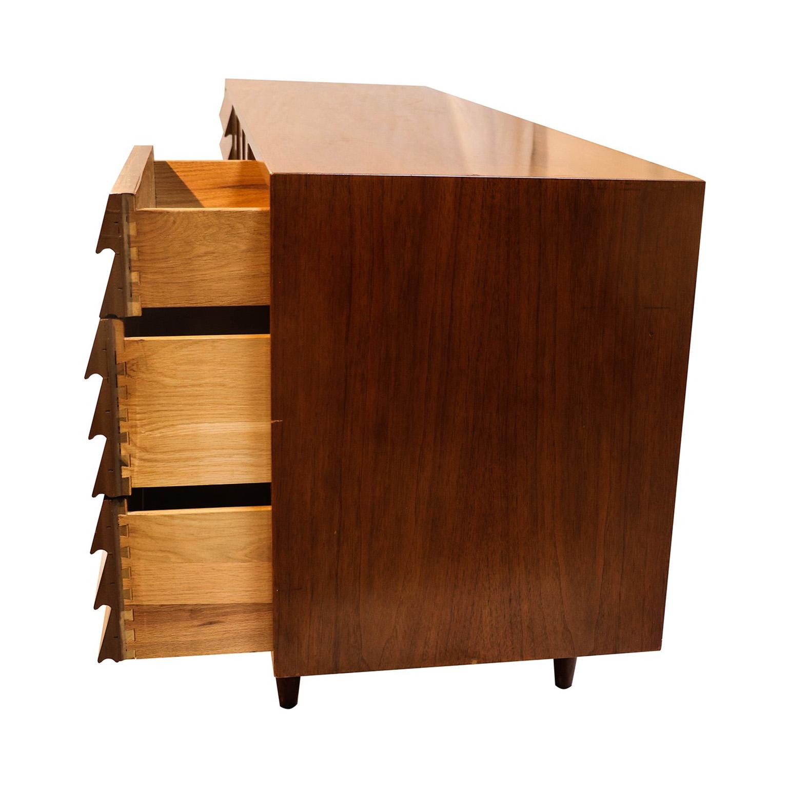 Mid-20th Century Midcentury American of Martinsville Dania Collection Louvered Walnut Credenza