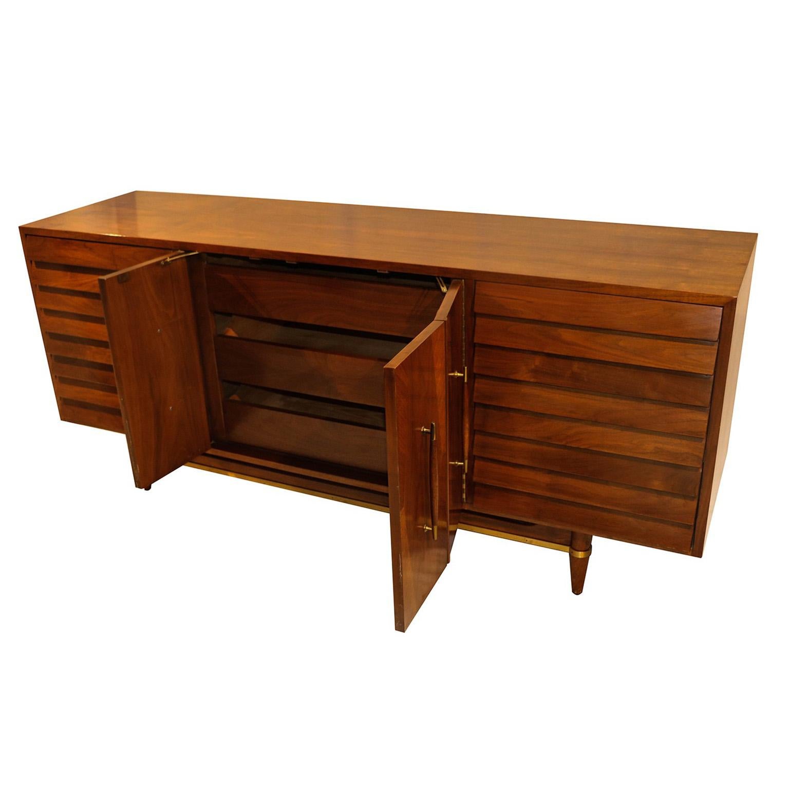 Midcentury American of Martinsville Dania Collection Louvered Walnut Credenza 1