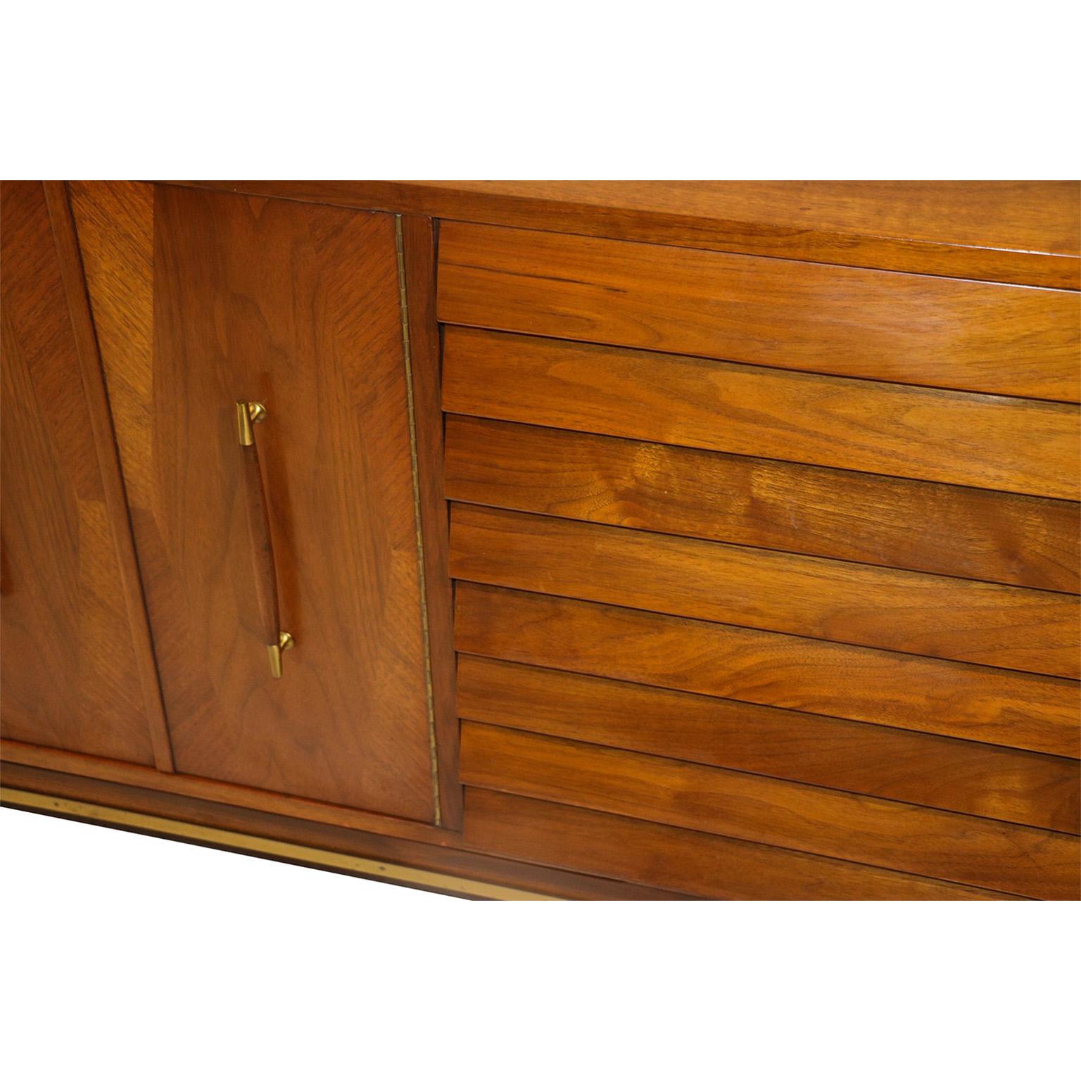 Midcentury American of Martinsville Dania Collection Louvered Walnut Credenza 5