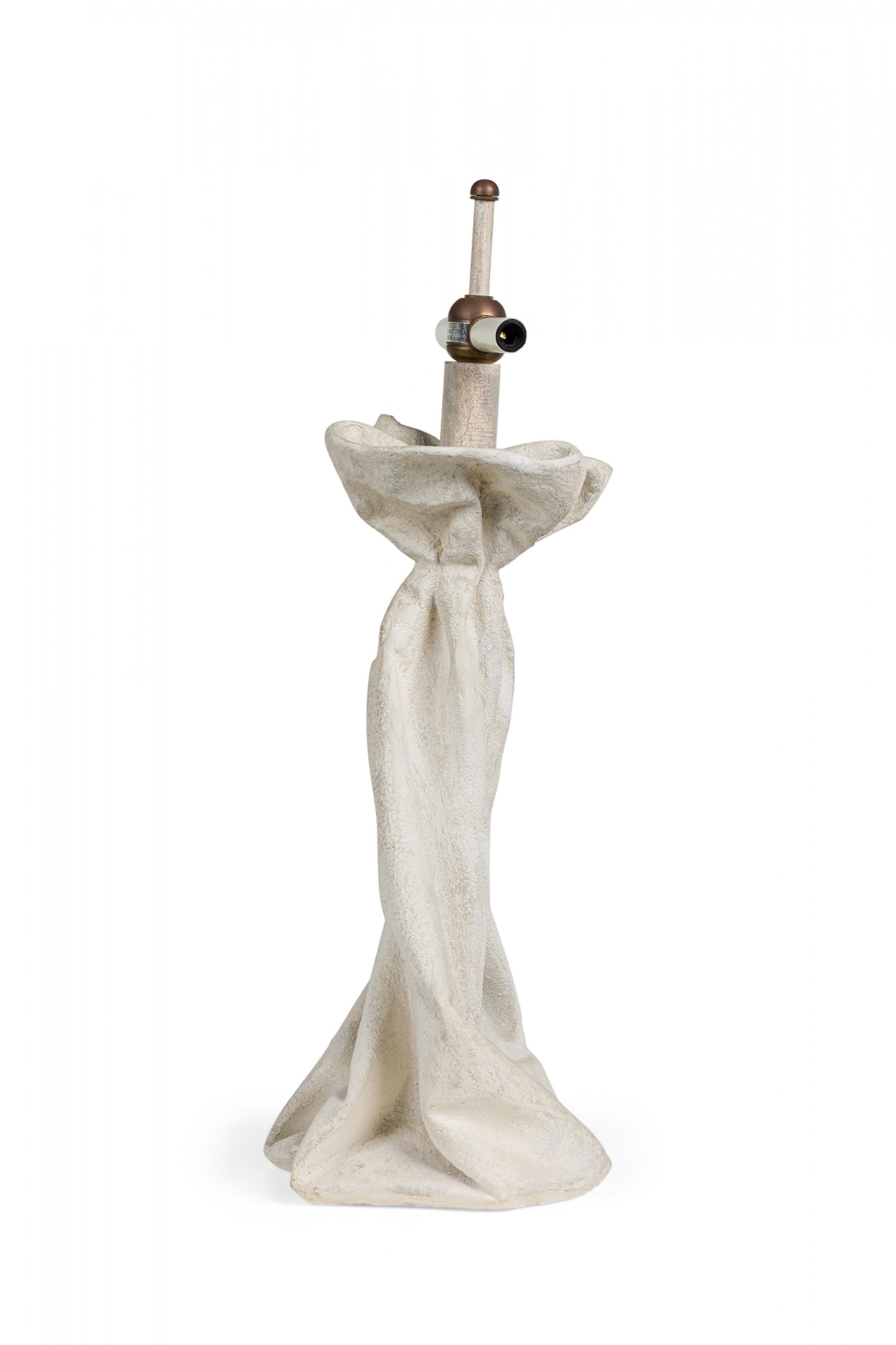 20th Century Midcentury American Plaster Drapery Table Lamp For Sale