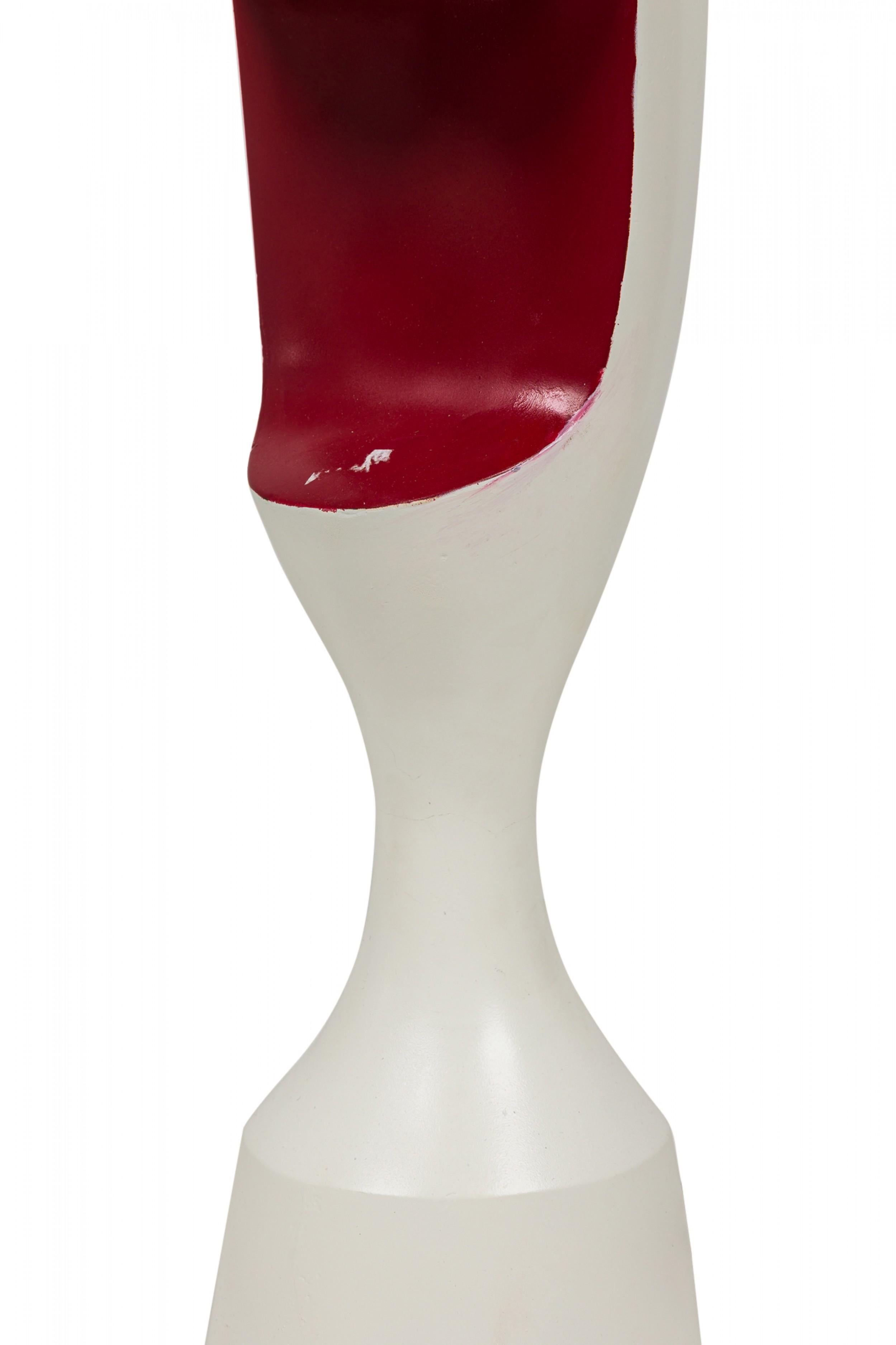 Glass Midcentury American Plaster Harlequin Bishop Red and White Painted Table Lamp For Sale