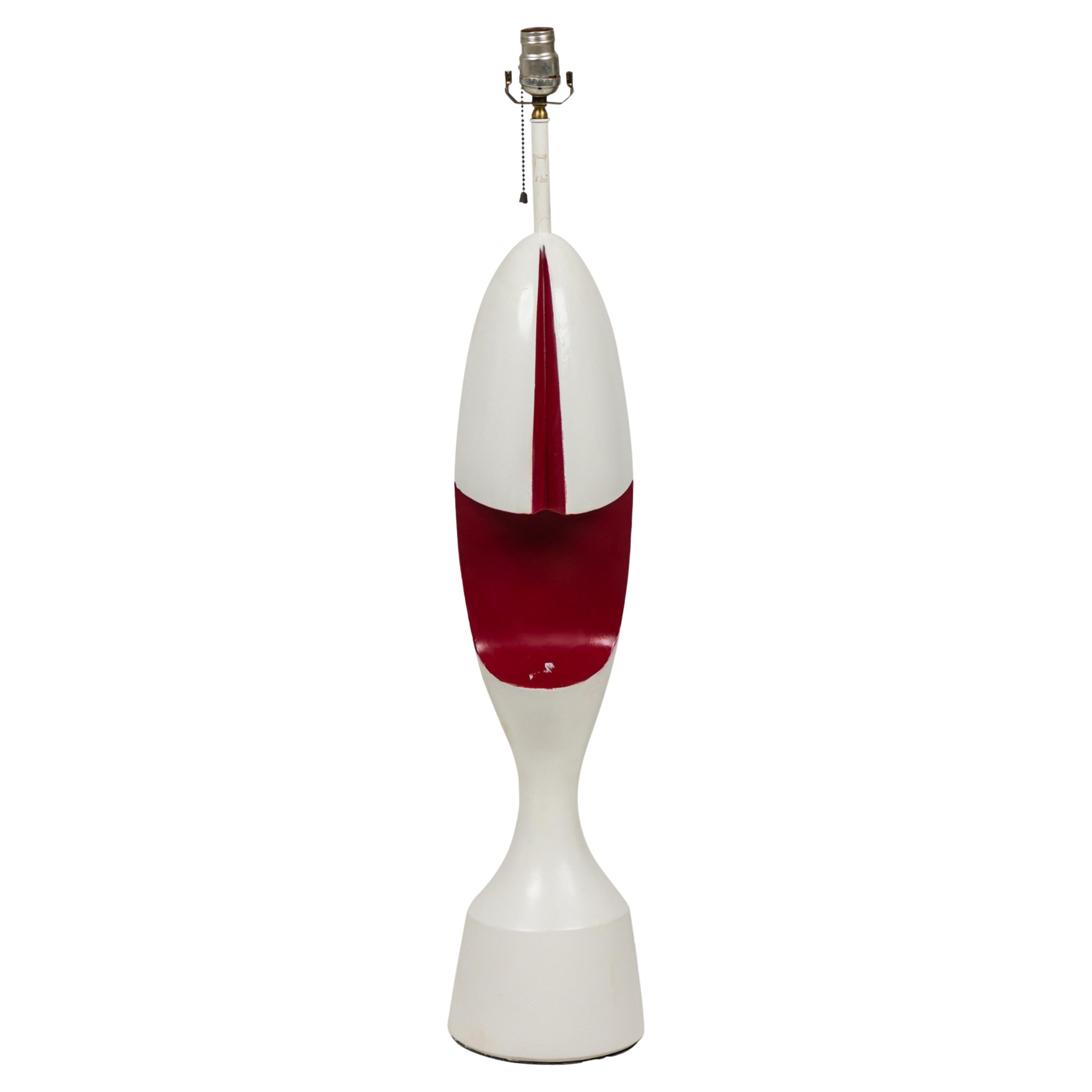 Lampe de bureau américaine du milieu du siècle dernier, Harlequin Bishop, peinte en rouge et blanc