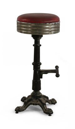 Mid-Century American Red Vinyl and Cast Metal Bar Stools