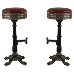 Mid-Century American Red Vinyl and Cast Metal Bar Stools