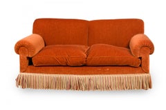 Mid-Century American Rust Velvet Upholstered Two Seater Fringed Sofa