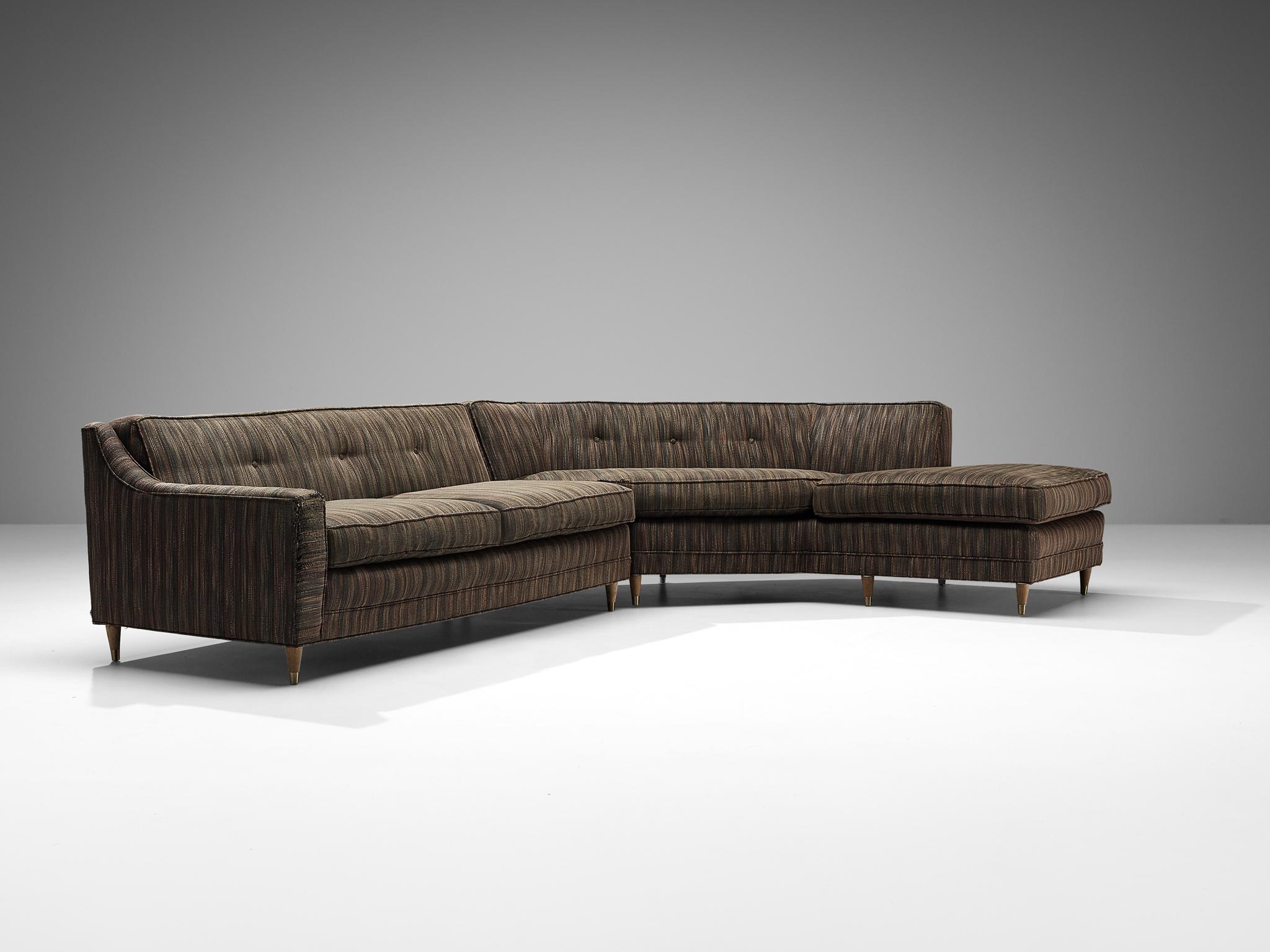 Mid Century American Sectional Corner Sofa In Finely Striped Upholstery 