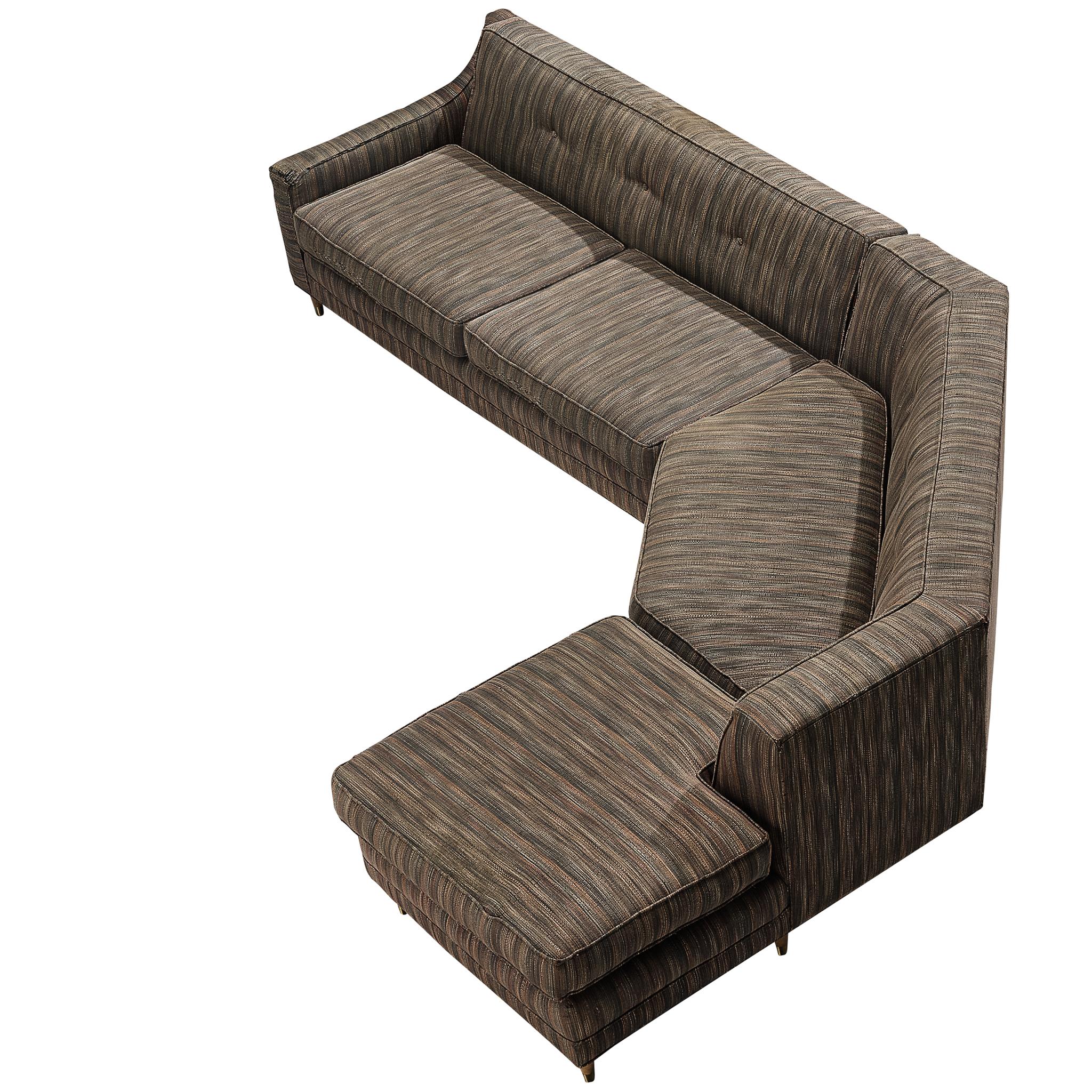 Mid-Century American Sectional Corner Sofa in Finely Striped Upholstery