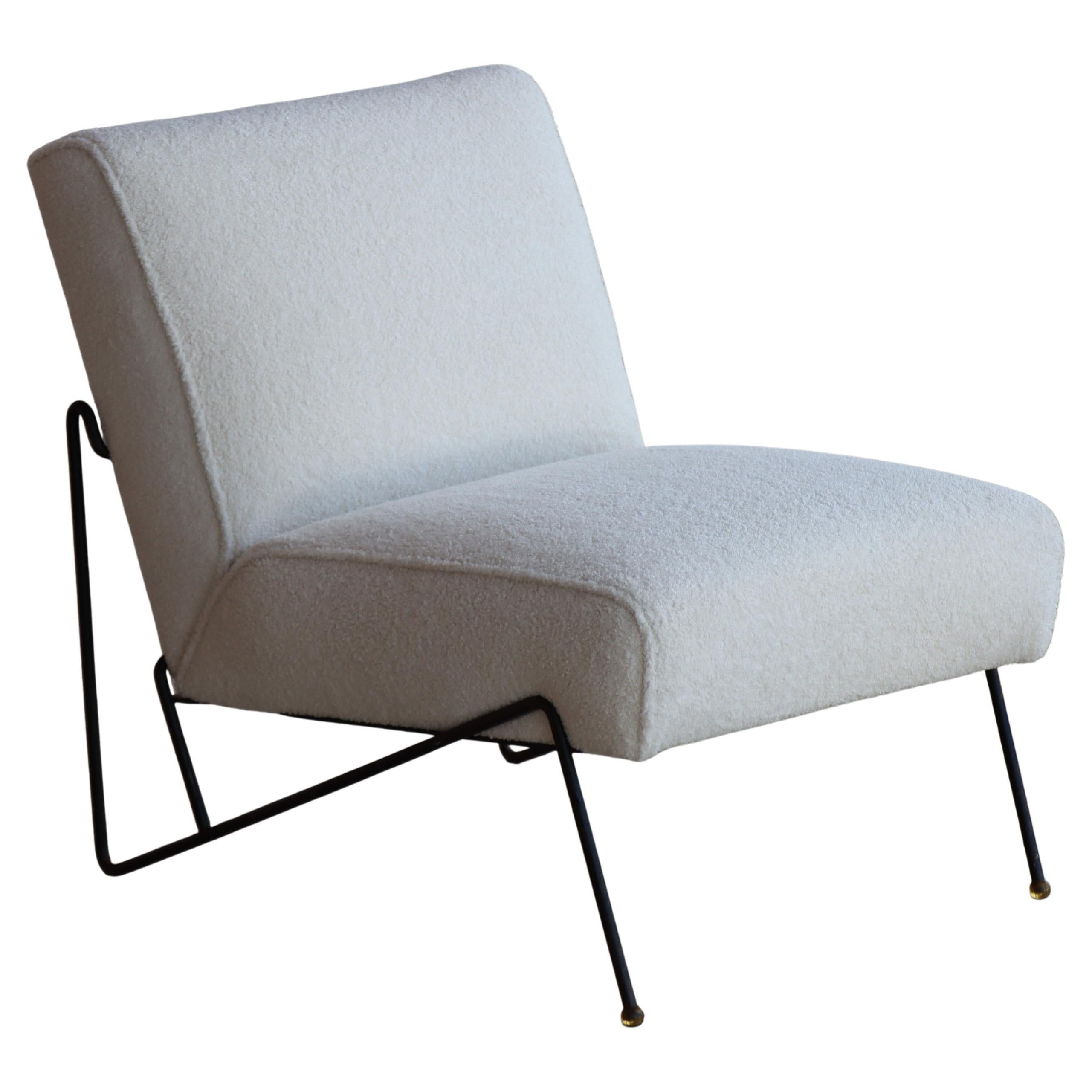 Mid Century American Slipper Chair, Iron and Sherpa