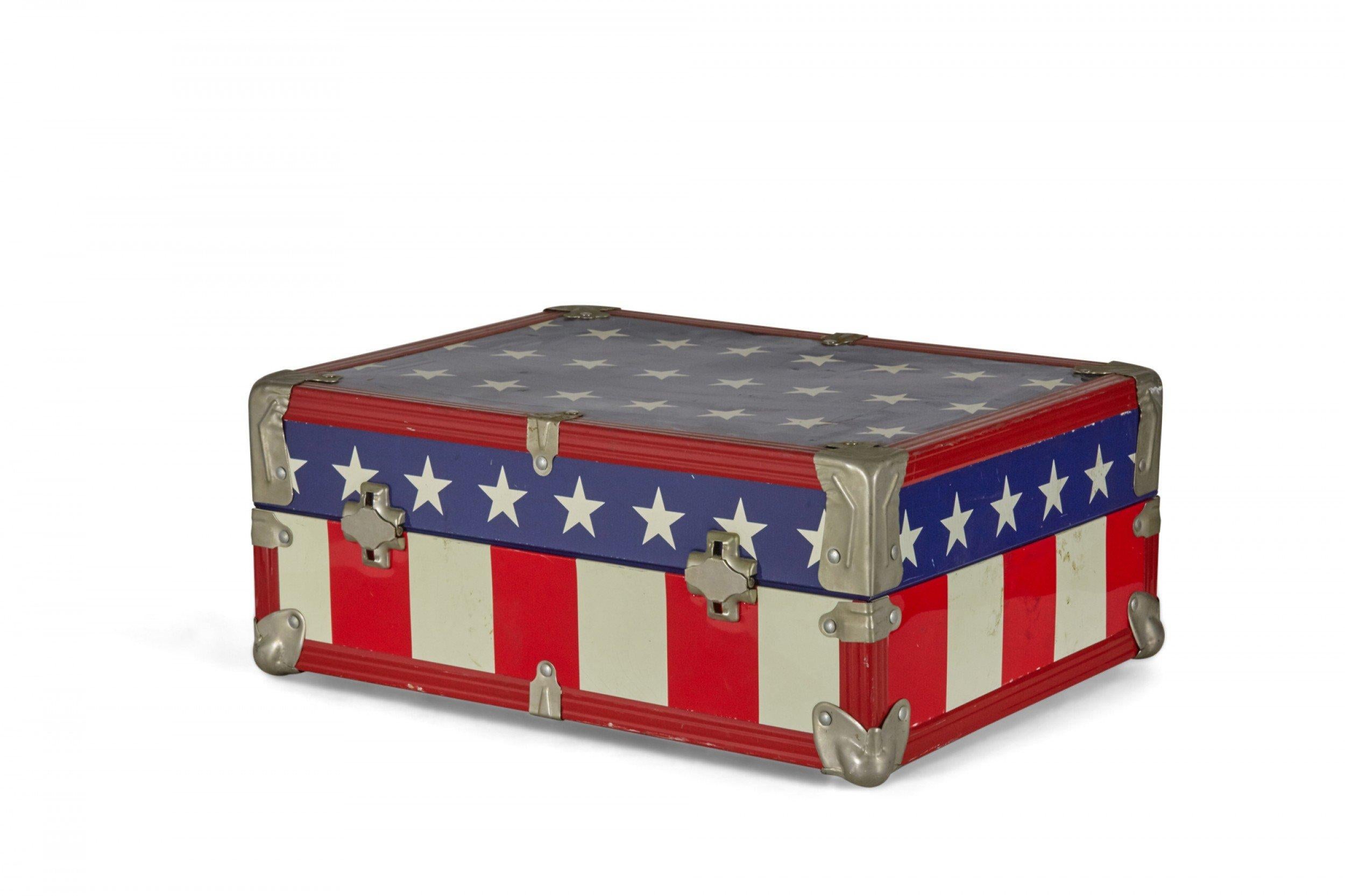 red white and blue luggage