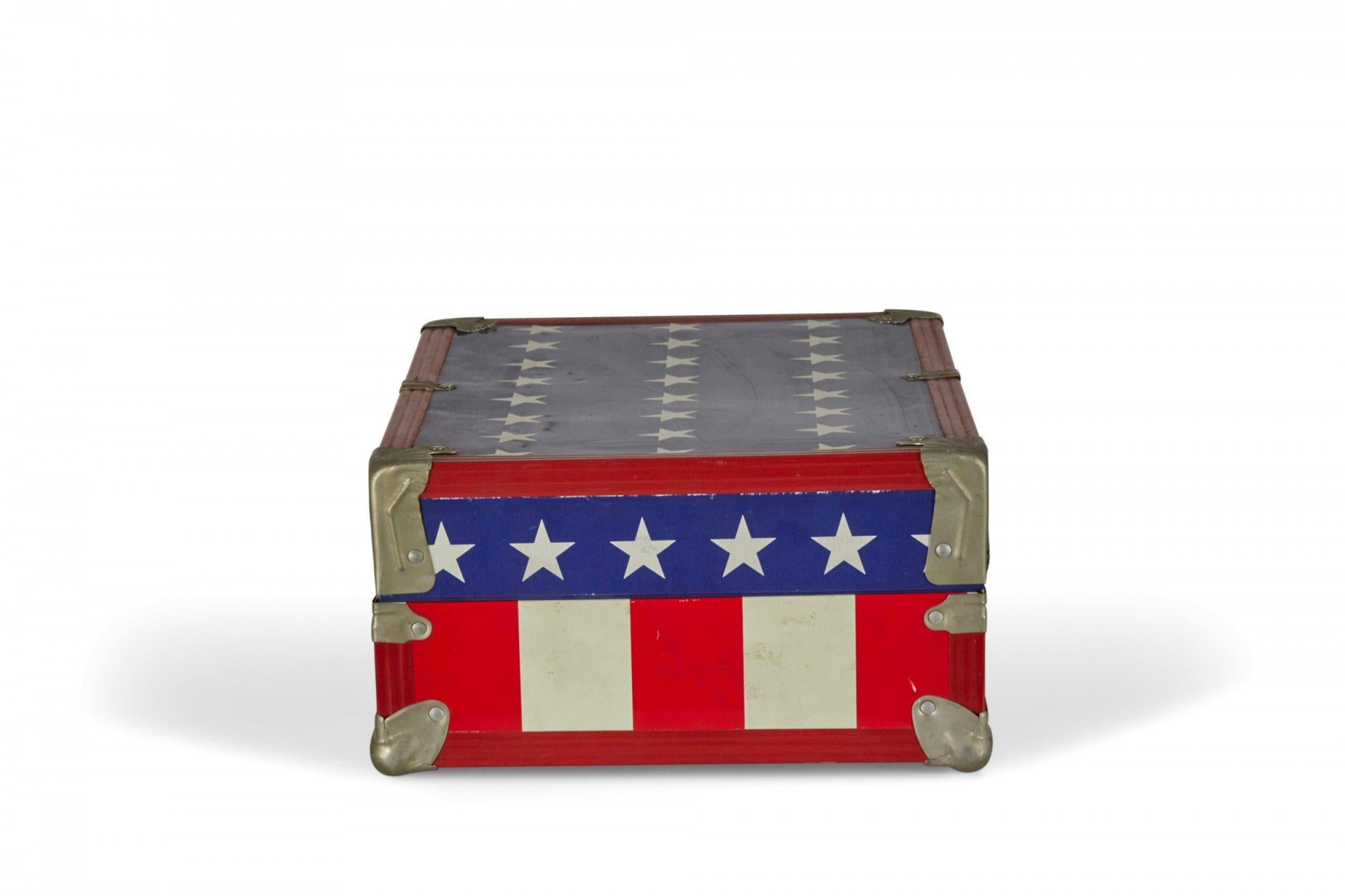 20th Century Mid-Century American Small Red, White, and Blue Flag Motif Suitcase For Sale