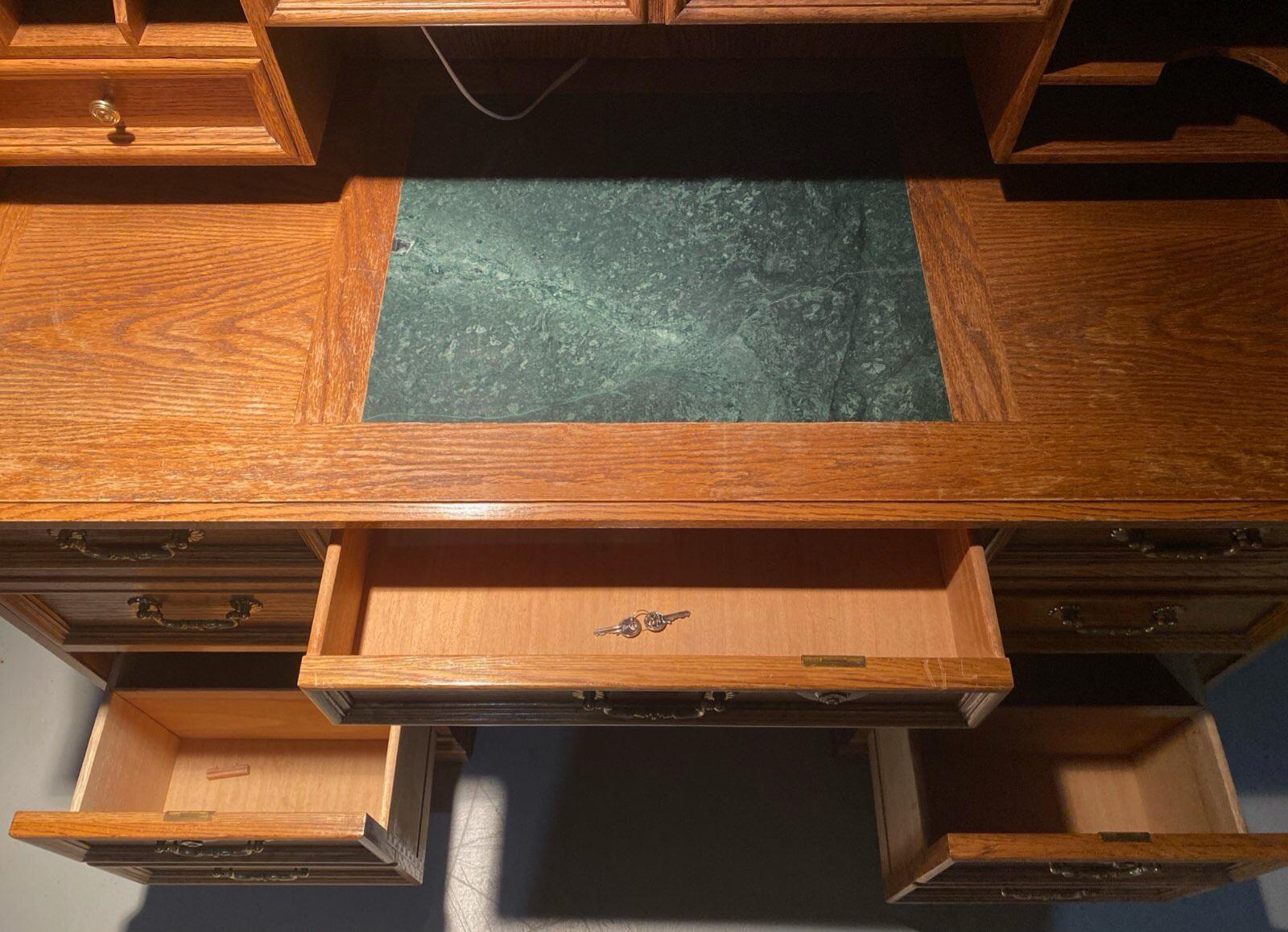 20th Century Mid Century American Solid Oak S Roll Top Front Desk For Sale