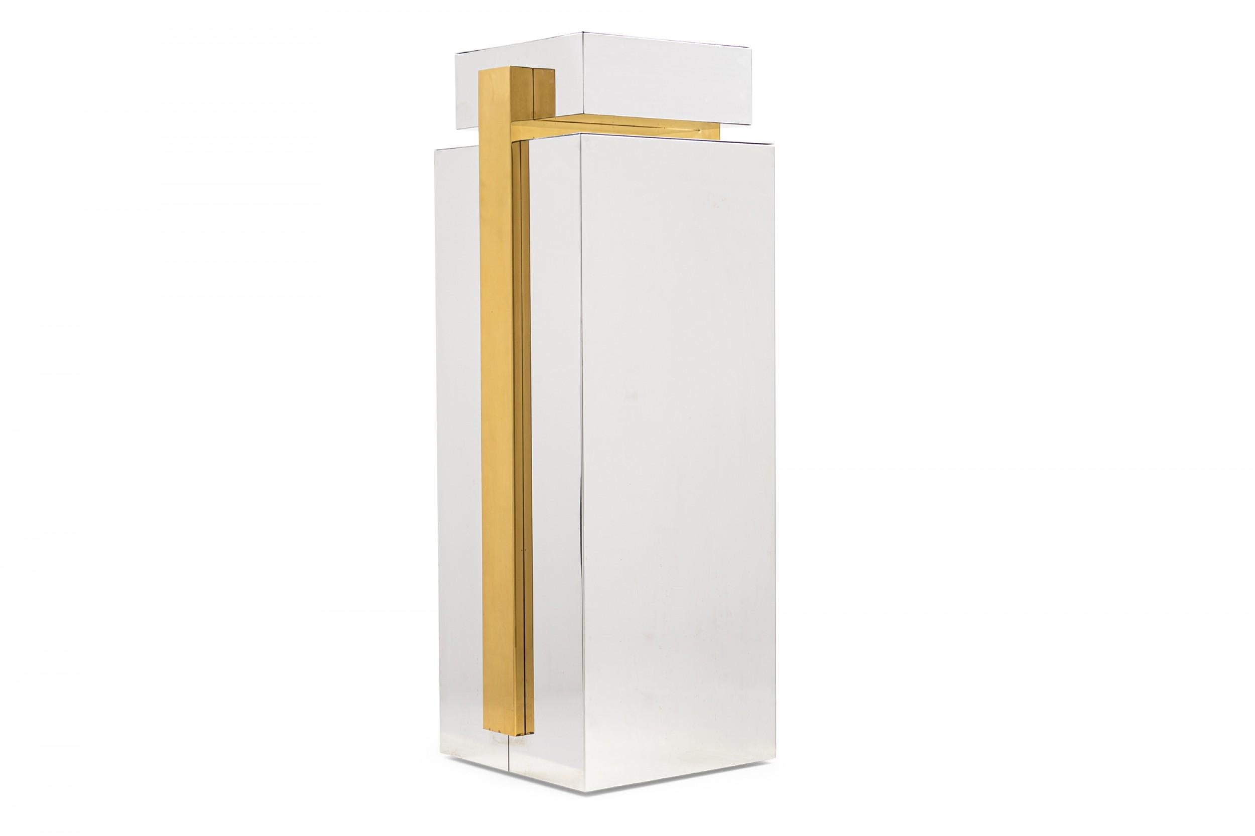 North American Mid-Century American Stainless Steel and Brass Display Pedestal For Sale