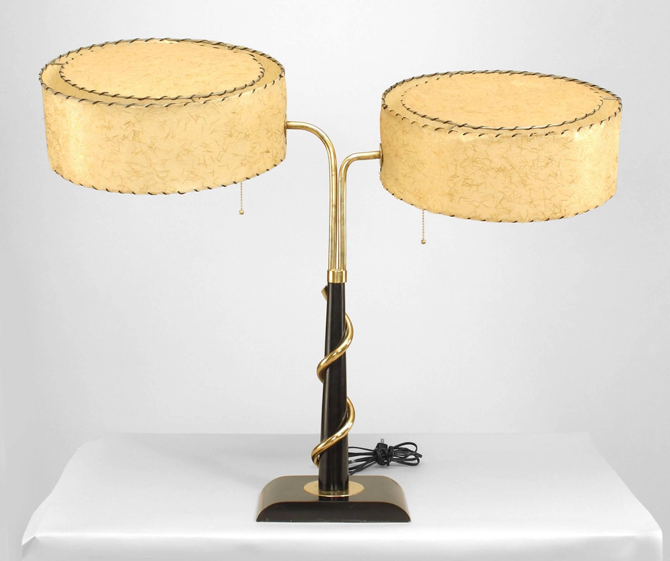 Mid-Century Modern American Mid-century Parchment and Brass Student Lamp