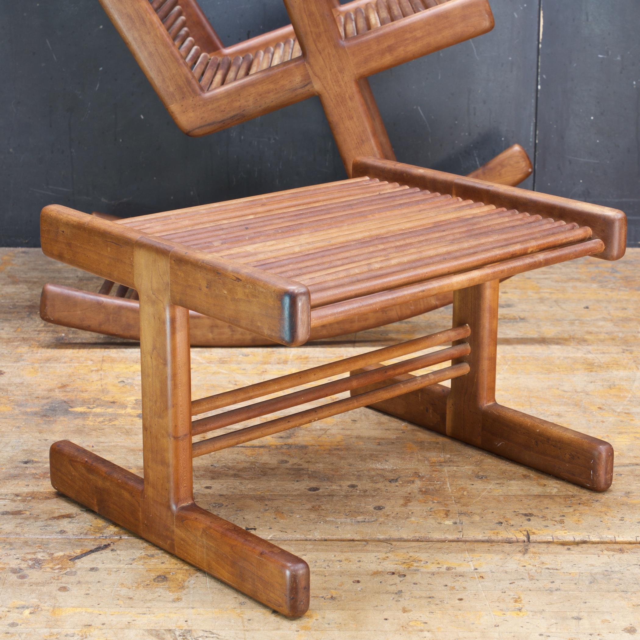 1970s Lambrecht & Mandell Cherry Dowel Chair + Ottoman Vintage Architectural  2