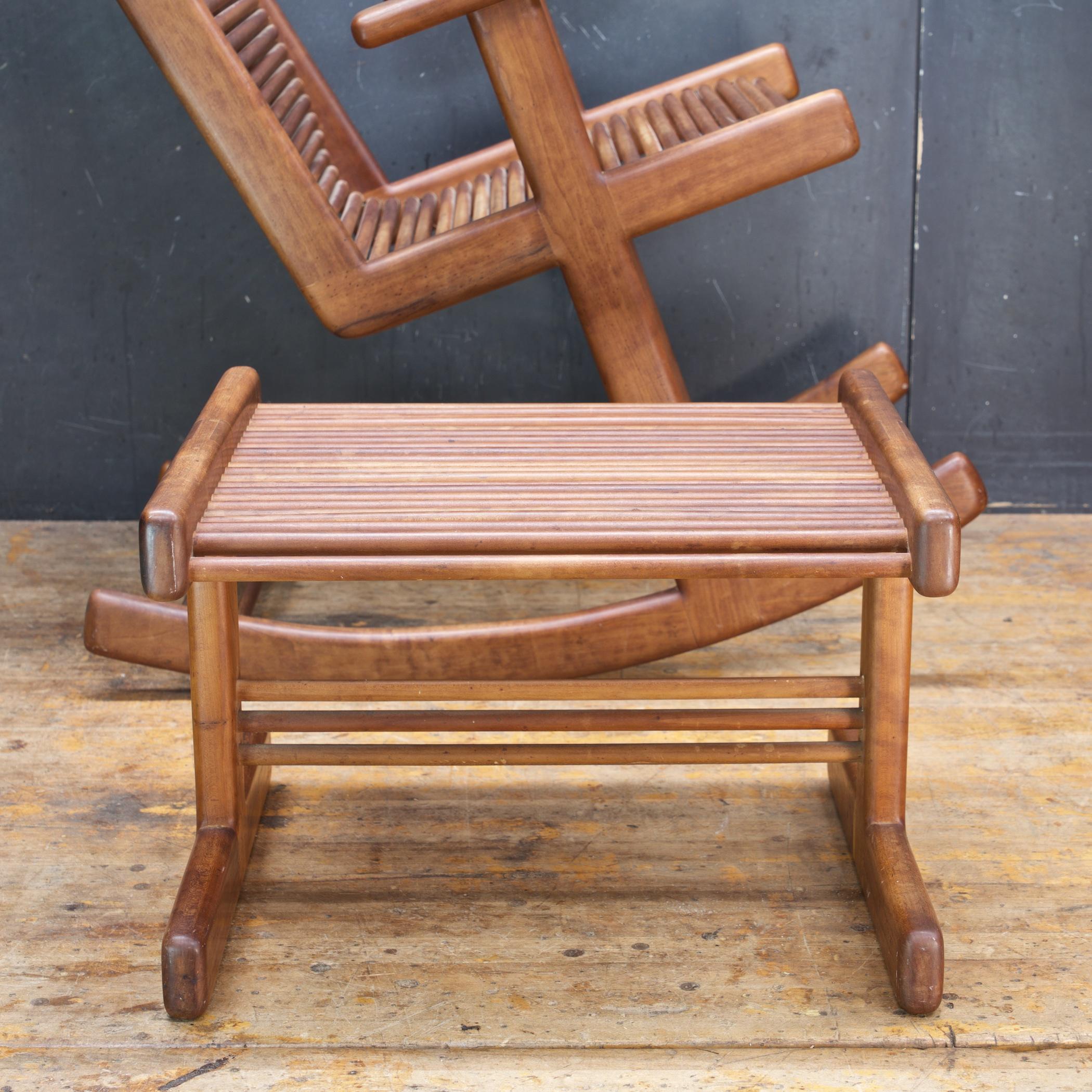1970s Lambrecht & Mandell Cherry Dowel Chair + Ottoman Vintage Architectural  3