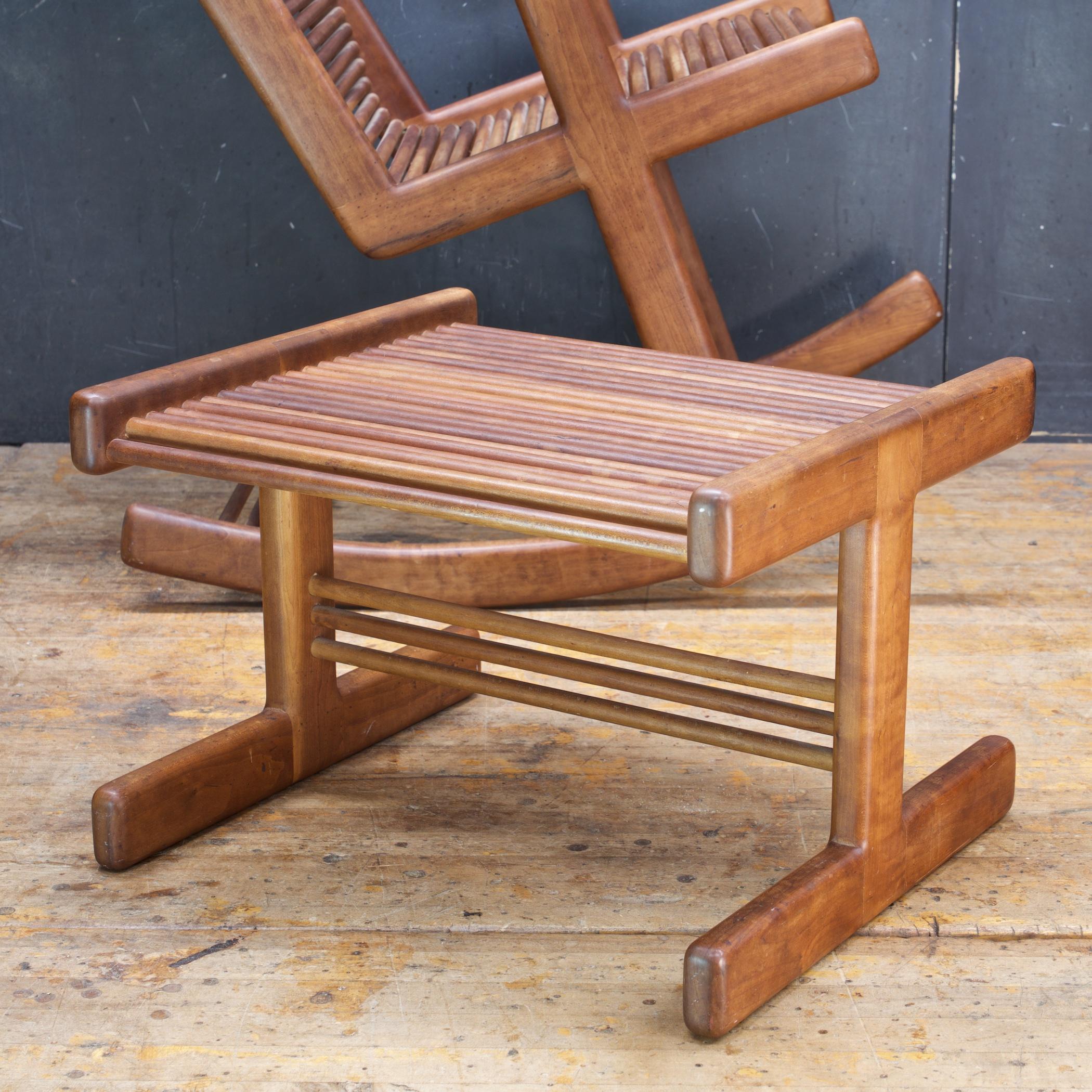 1970s Lambrecht & Mandell Cherry Dowel Chair + Ottoman Vintage Architectural  4