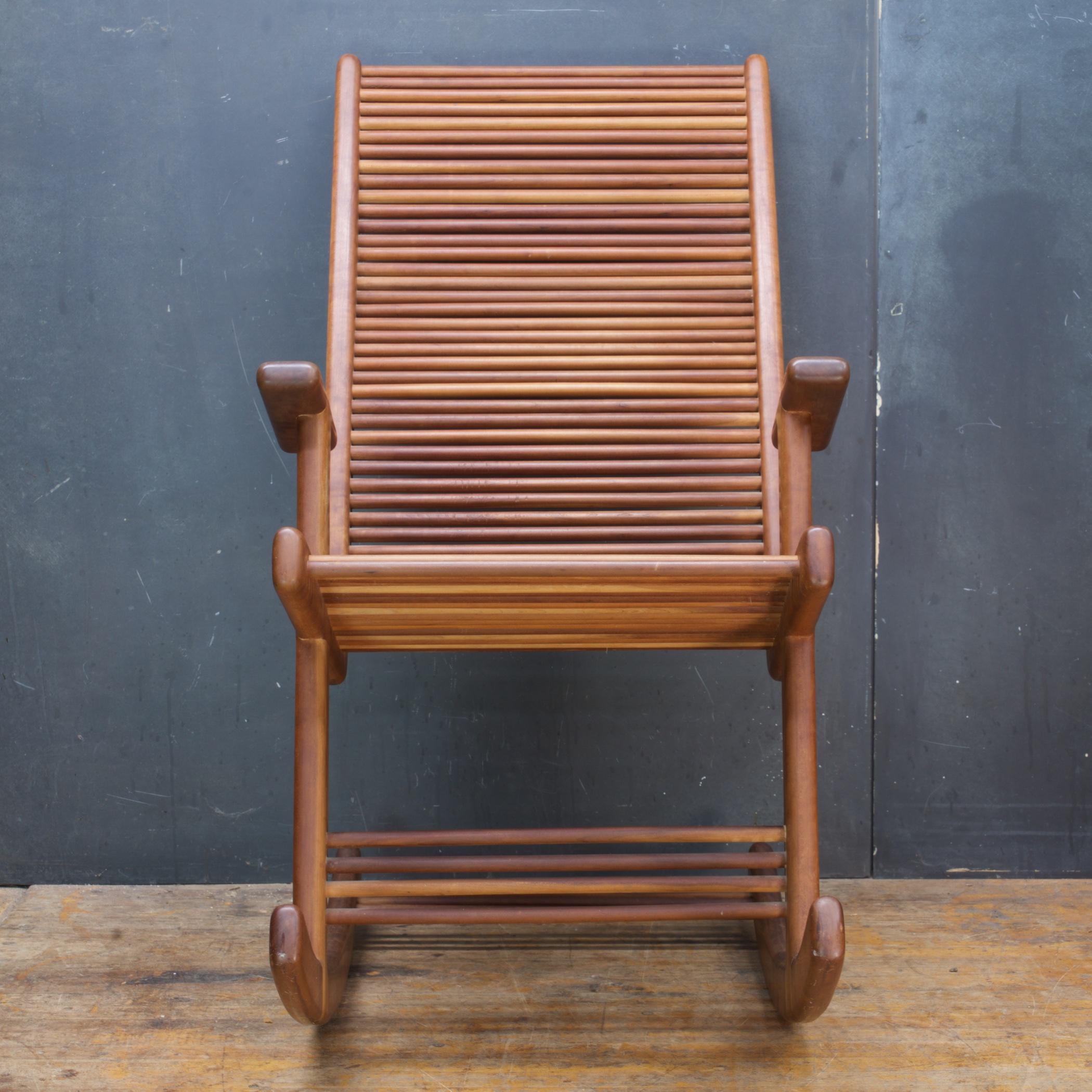 Post-Modern 1970s Lambrecht & Mandell Cherry Dowel Chair + Ottoman Vintage Architectural 