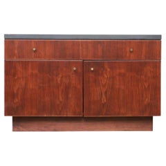 Mid Century American Studio Craft Thick Slate Top Black Walnut cabinet