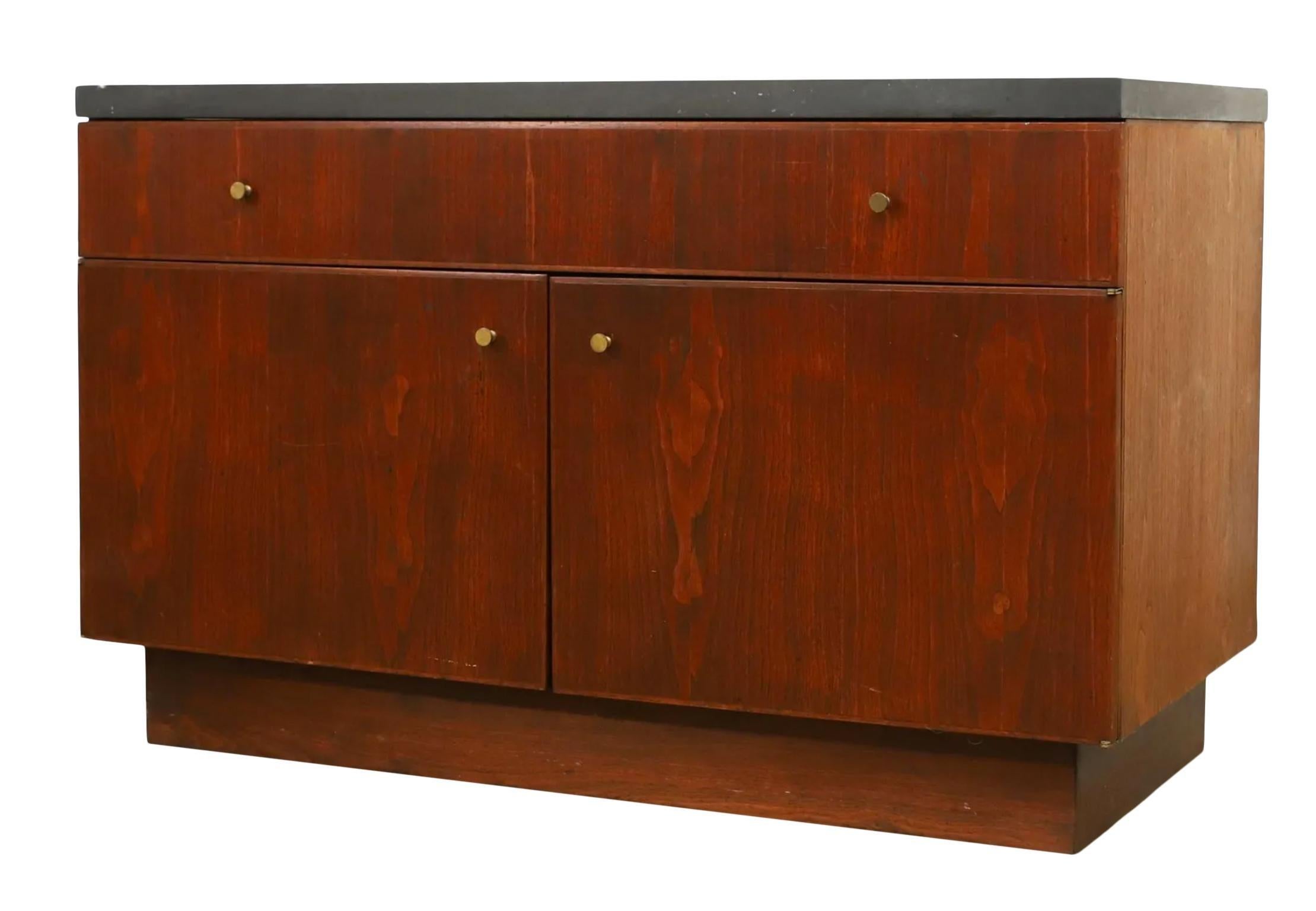 Mid-Century Modern Mid Century American Studio Craft Thick Slate Top Black Walnut cabinet For Sale