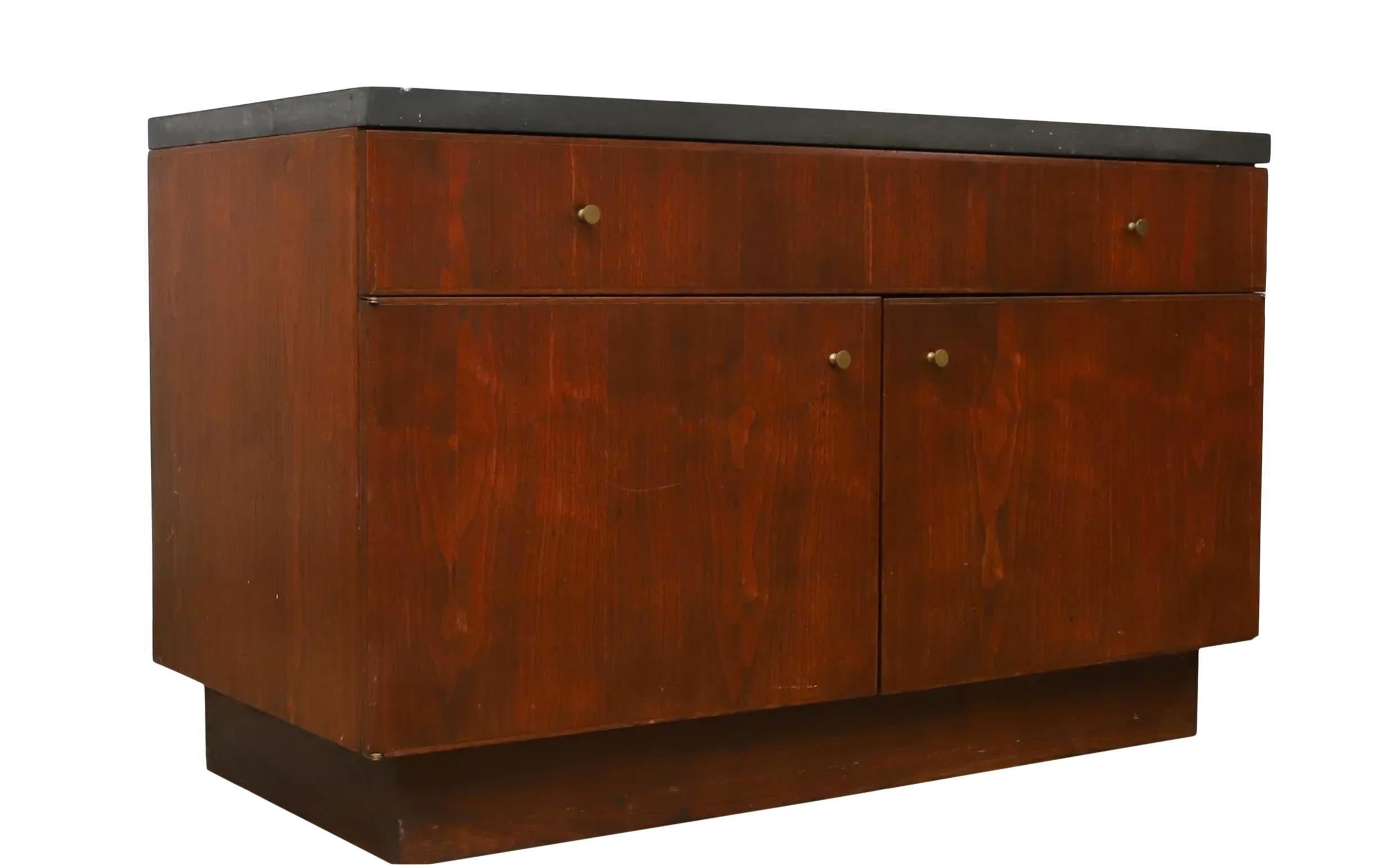 Woodwork Mid Century American Studio Craft Thick Slate Top Black Walnut cabinet For Sale