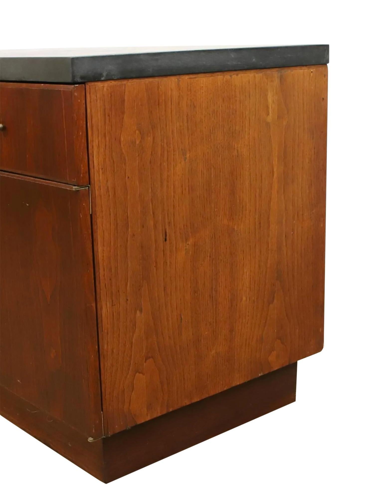 Mid Century American Studio Craft Thick Slate Top Black Walnut cabinet In Good Condition For Sale In Brooklyn, NY