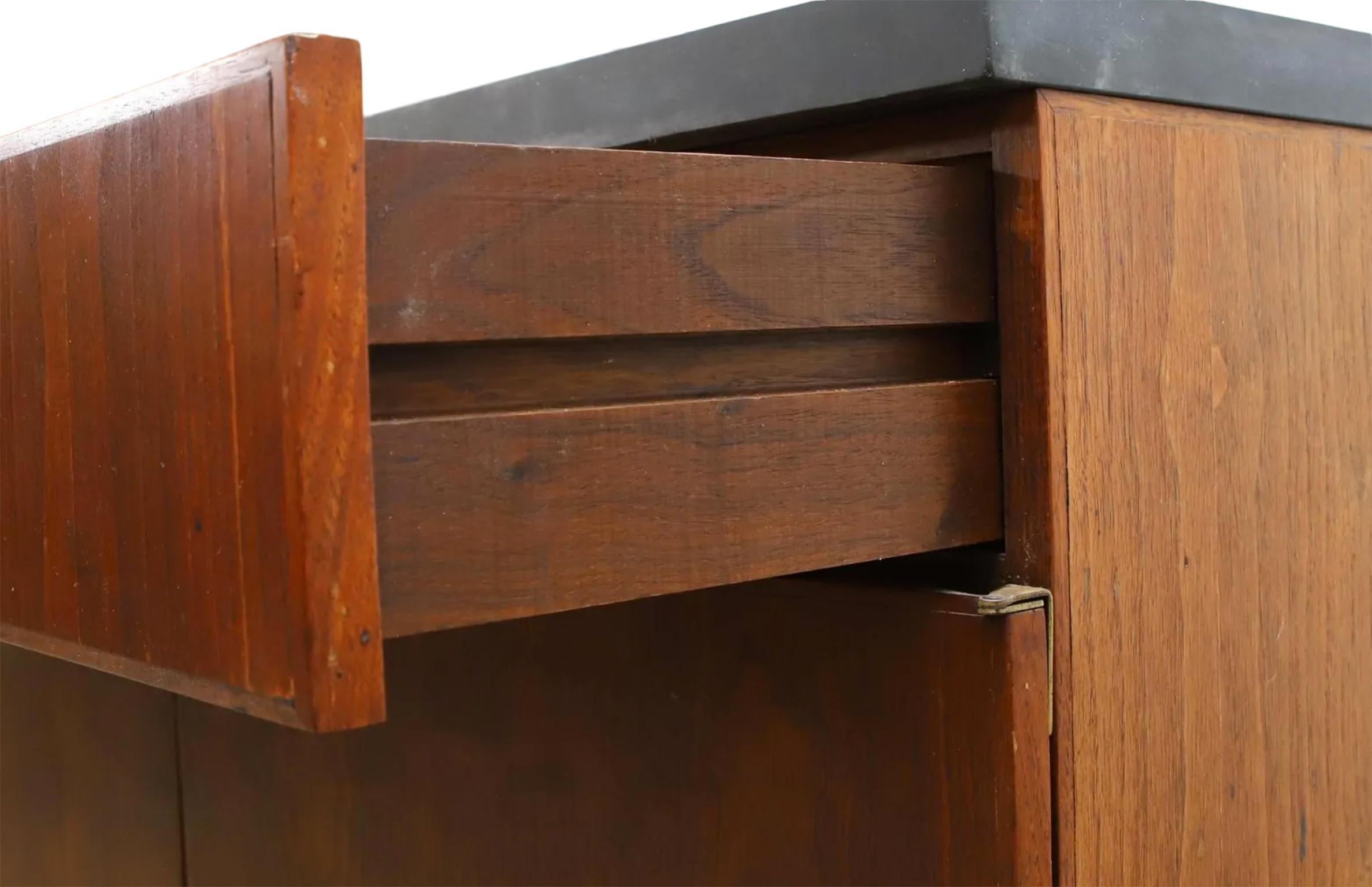 Mid Century American Studio Craft Thick Slate Top Black Walnut cabinet For Sale 2