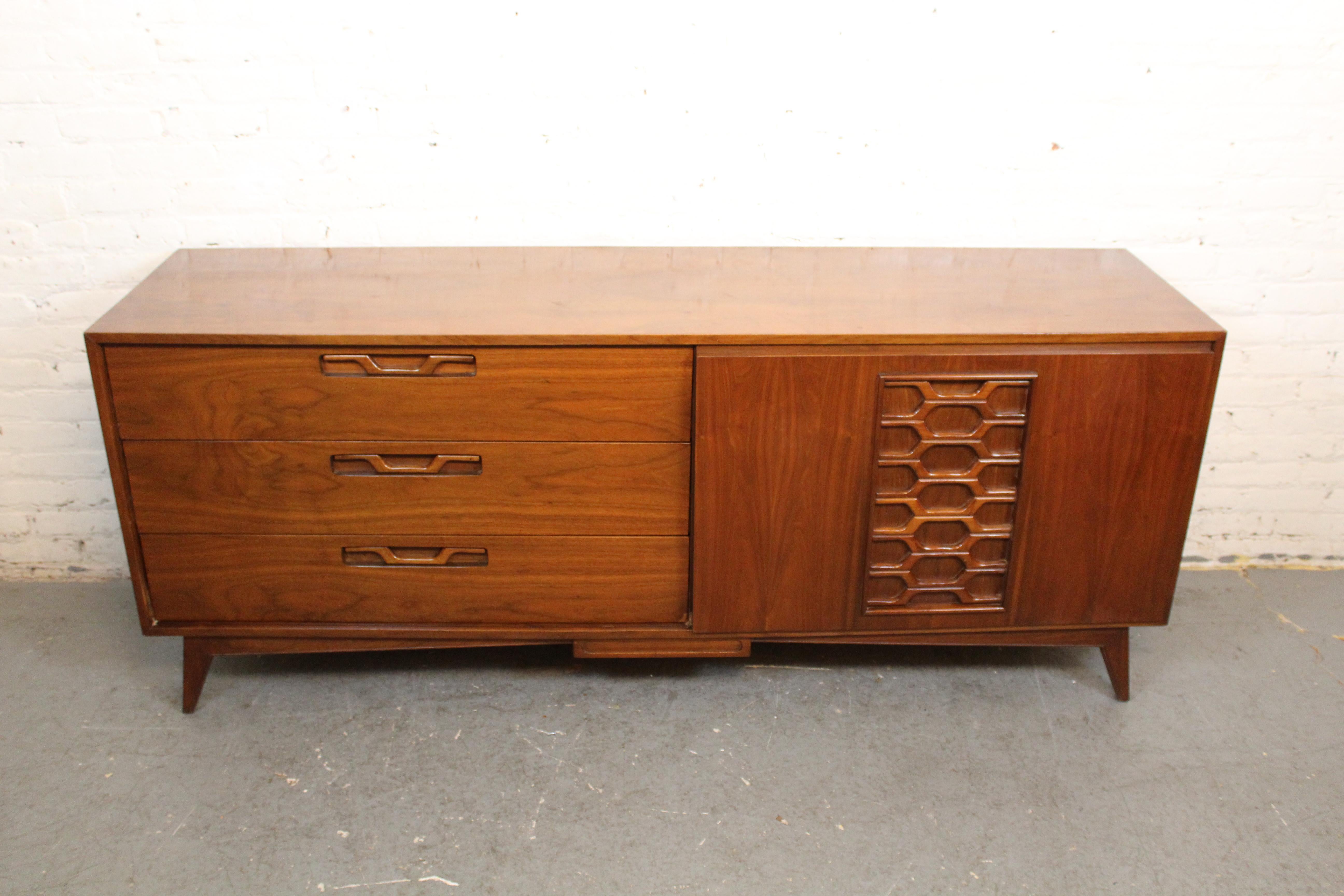 Carved Mid-Century American Walnut Sculptural Credenza For Sale