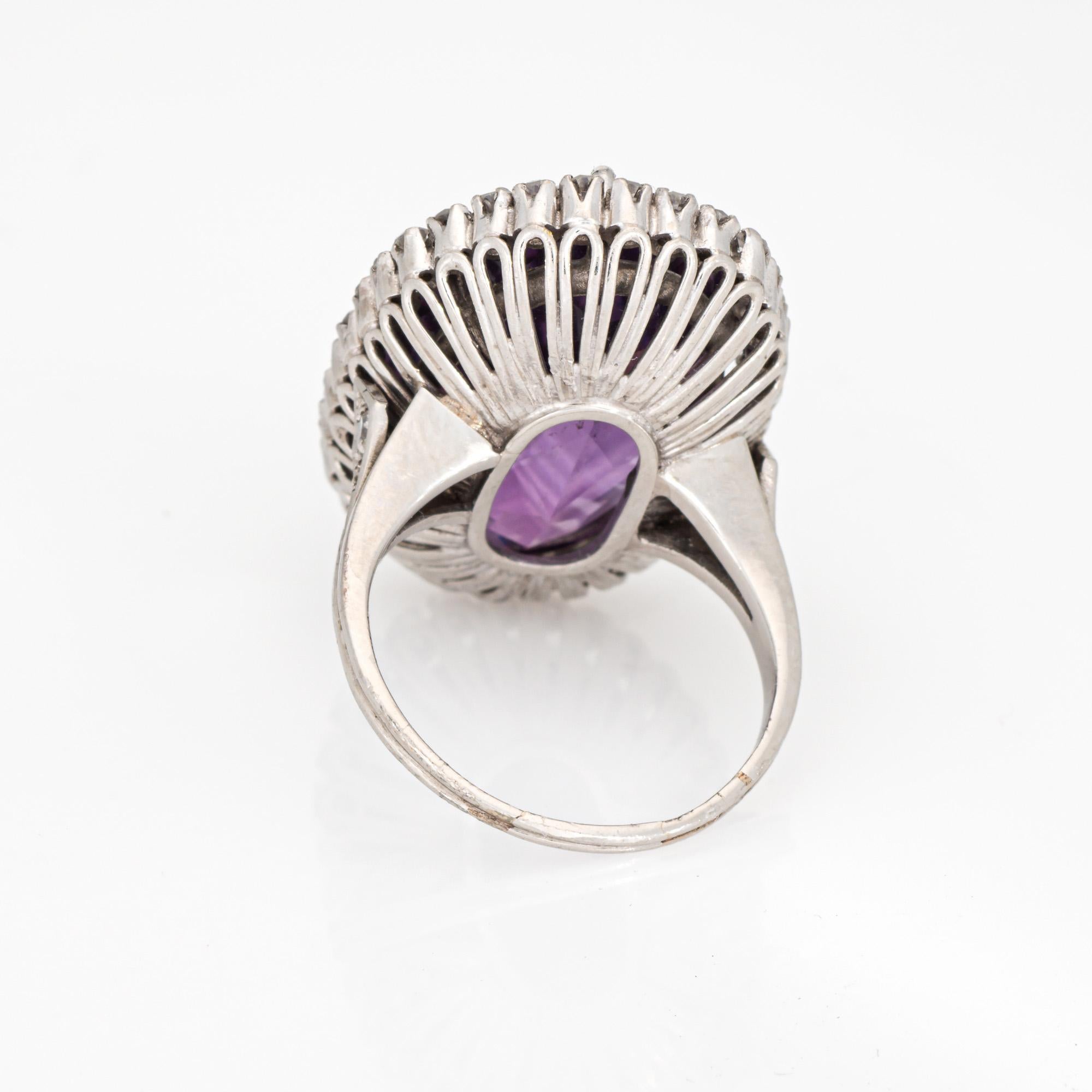 Anello con ametista e diamante Sz 5.25 Vintage in oro bianco 18k - Cocktail grande del metà secolo In condizioni buone in vendita a Torrance, CA
