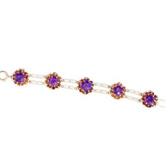 Mid Century Amethyst Flower Bracelet in 14K Gold & Platinum
