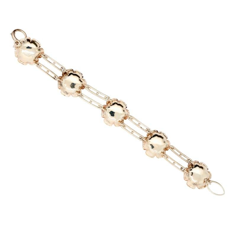 Women's Mid Century Amethyst Flower Bracelet in 14K Gold & Platinum For Sale