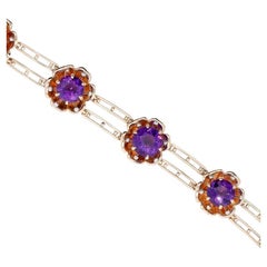 Mid Century Amethyst Flower Bracelet in 14K Gold & Platinum