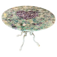 Mid Century Amethyst & Green Floriate Round Crystal Center Table