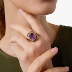 Mid Century amethyst seed pearl 14k yellow gold ring