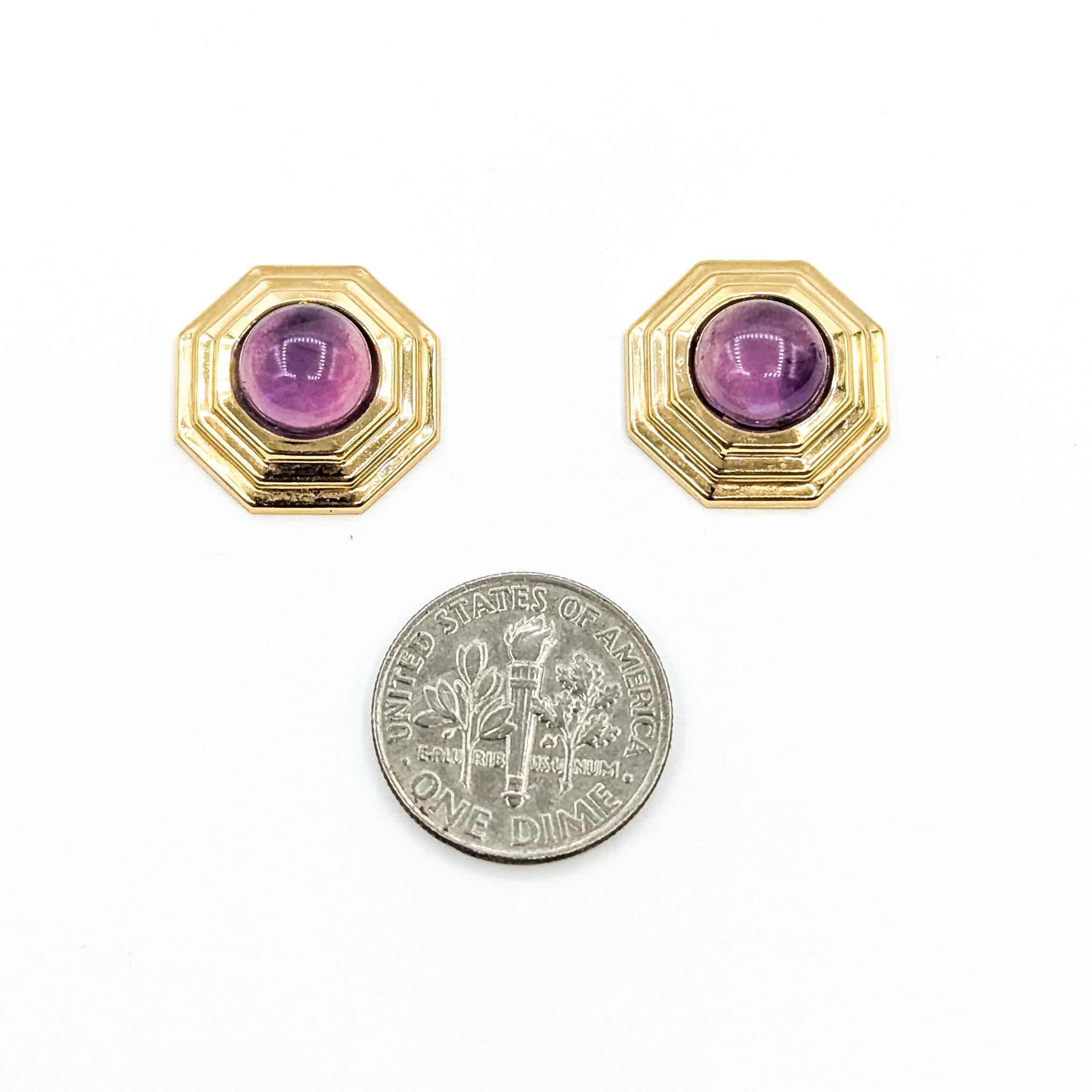 Orecchini a perno con ametista di metà secolo in 14k in vendita 5