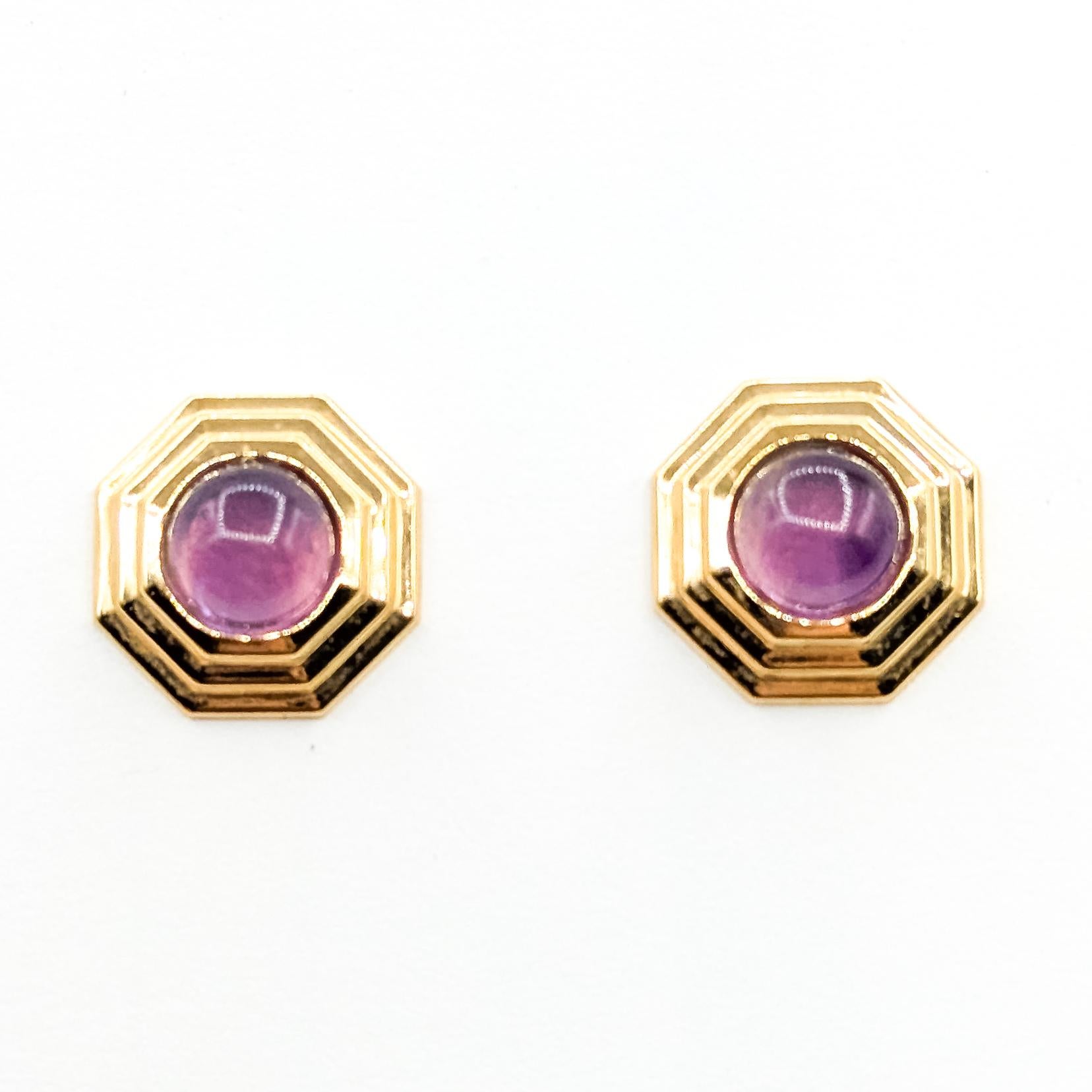 Orecchini a perno con ametista di metà secolo in 14k in vendita 2