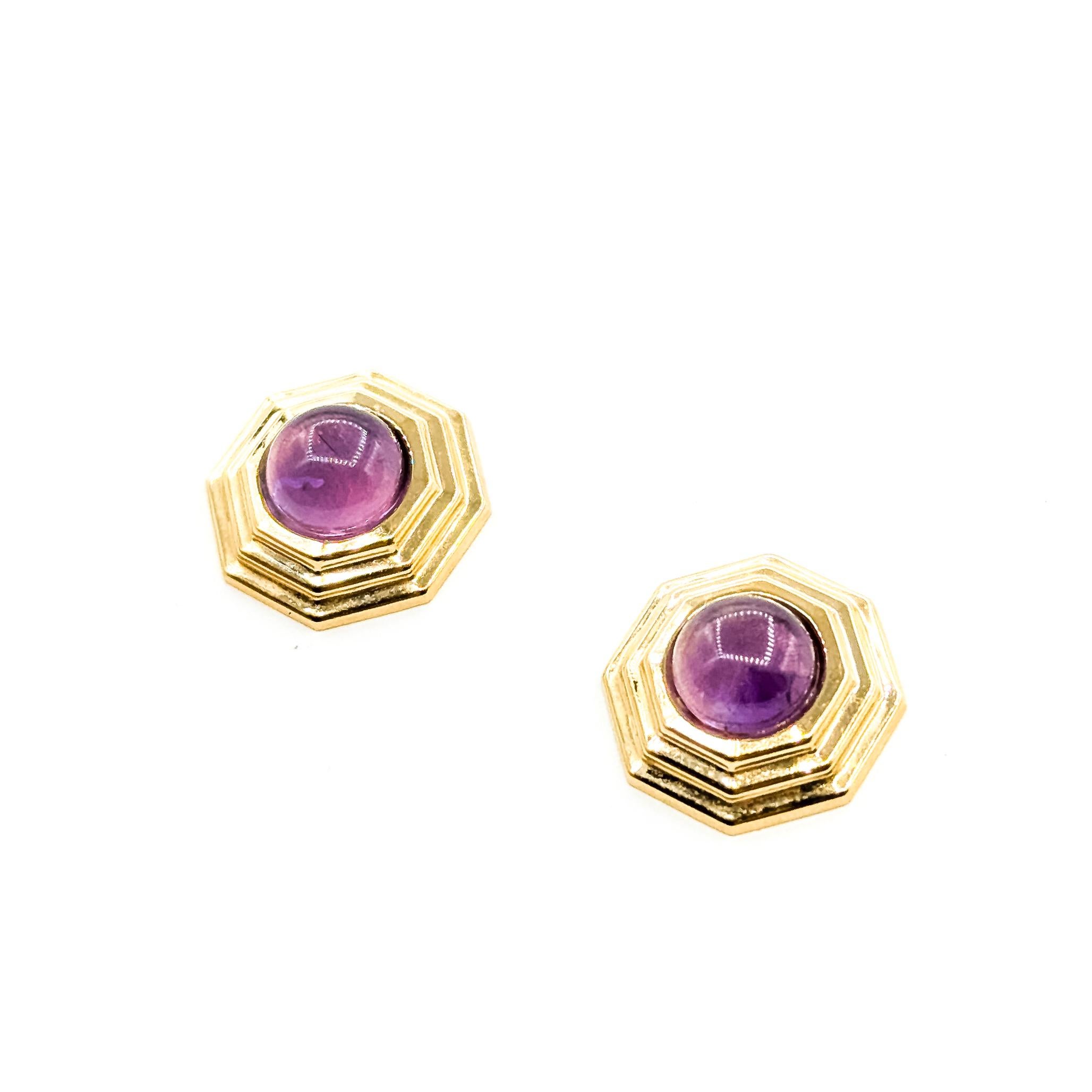 Orecchini a perno con ametista di metà secolo in 14k in vendita 3