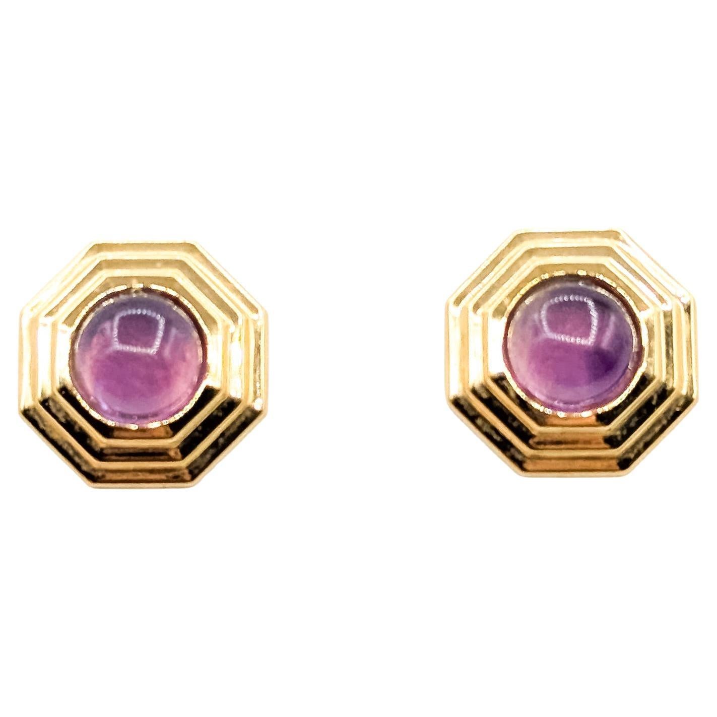 Orecchini a perno con ametista di metà secolo in 14k in vendita