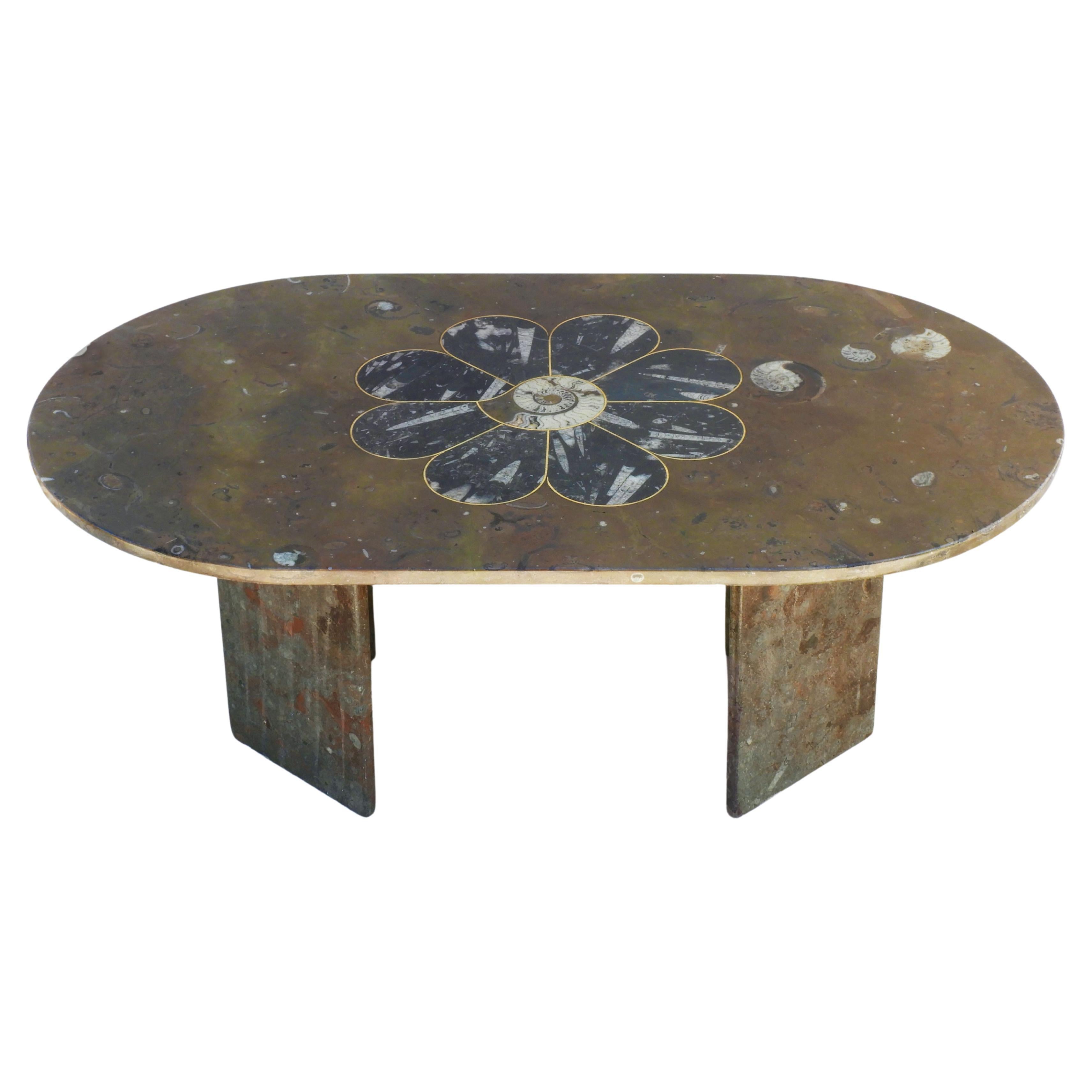 Mid Century Ammonite and Orthoceras Fossil Marble Coffee Table C1970s France For Sale