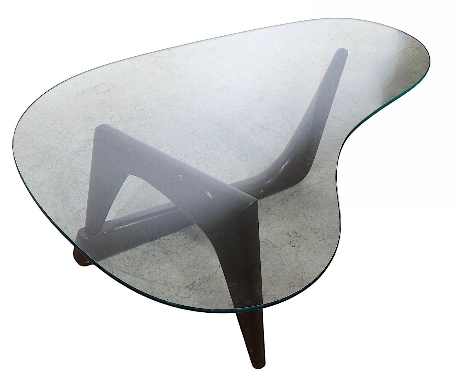 Mid Century Amoeba Free Form Glass Top Coffee Table w Sculptural Wood Base For Sale 7