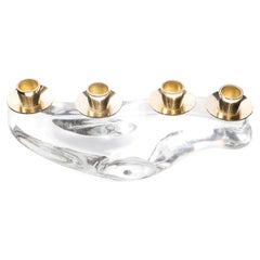 Mid-Century Amorphic Candelabra in Crystal and Brass Signed Schneider