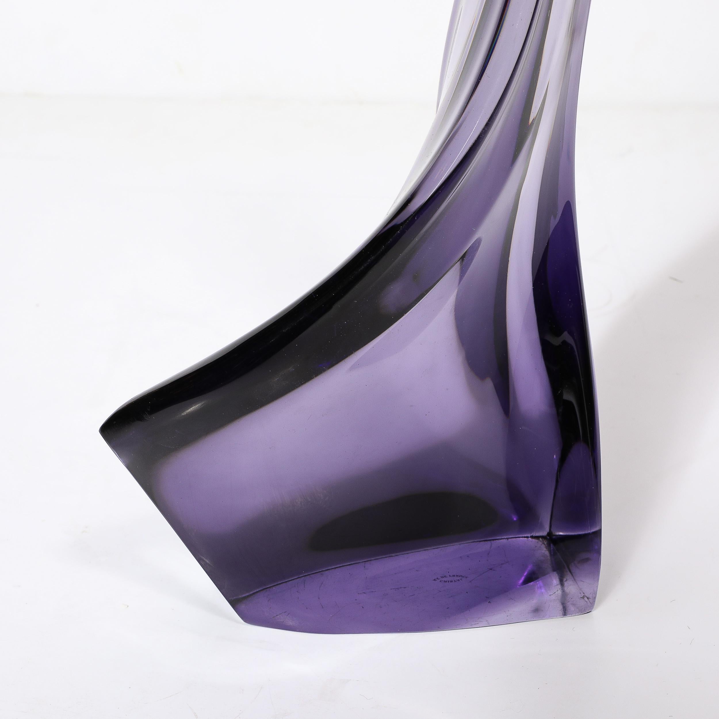 Lampe de table en cristal amorphe du milieu du siècle dernier en améthyste fumée avec cachet du fabricant en vente 6